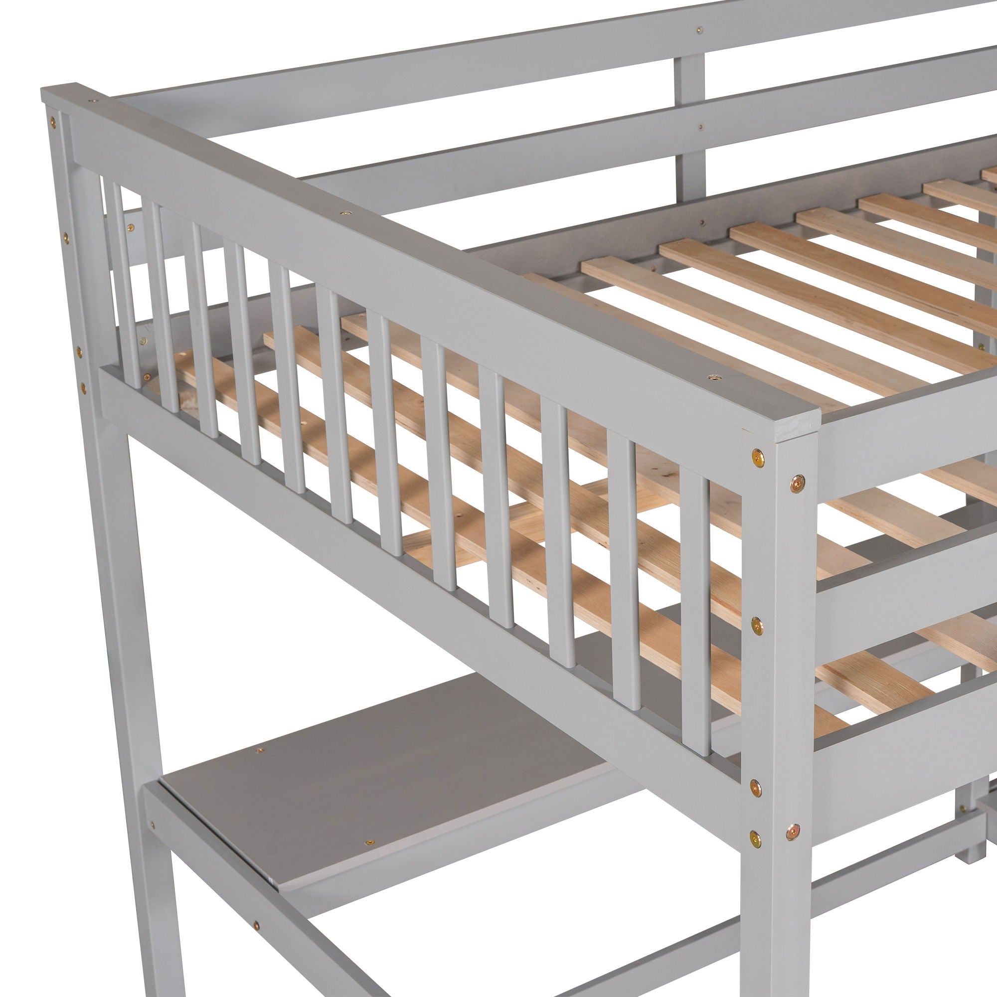 Loft Bed With Storage Shelves And Under Bed Desk