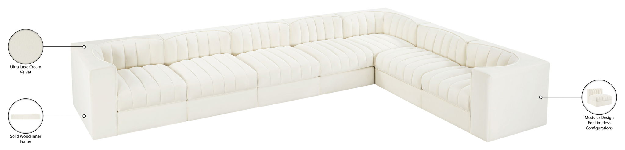 Rummi - Velvet Performance Fabric Upholstered 7 Piece Modular Sectional (With 3 Corner Chairs)