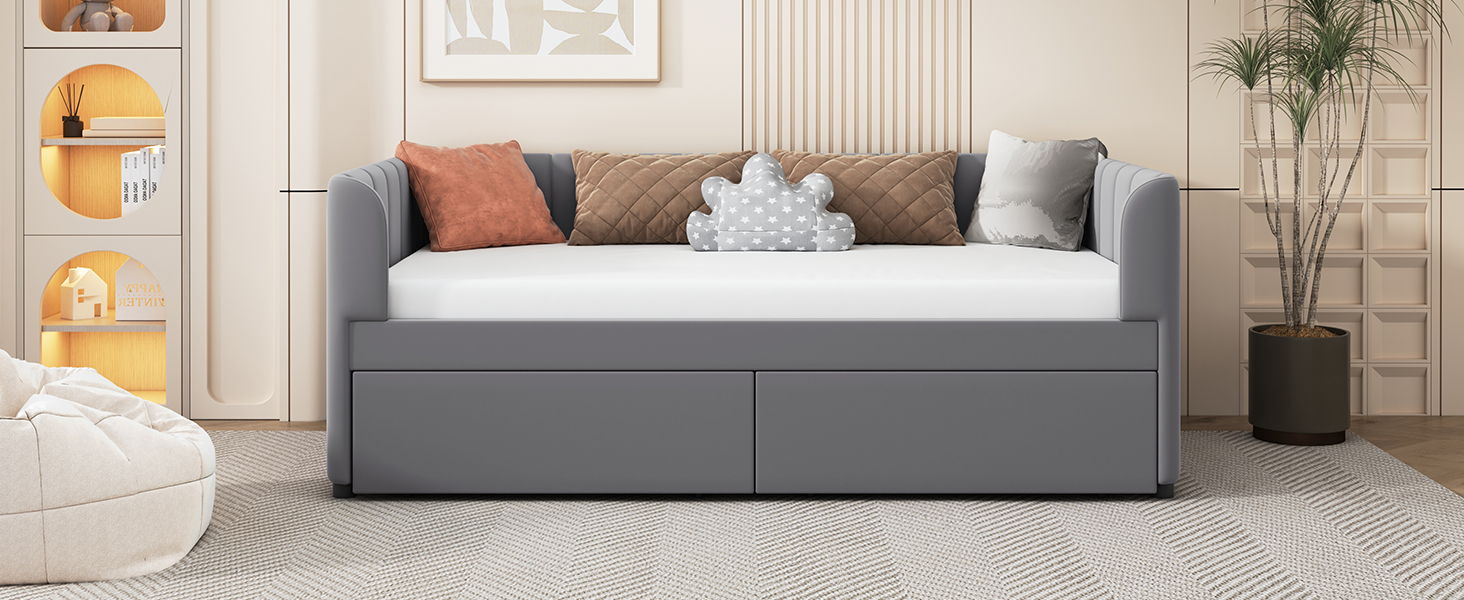 Upholstered Daybed With Ergonomic Design Backrest