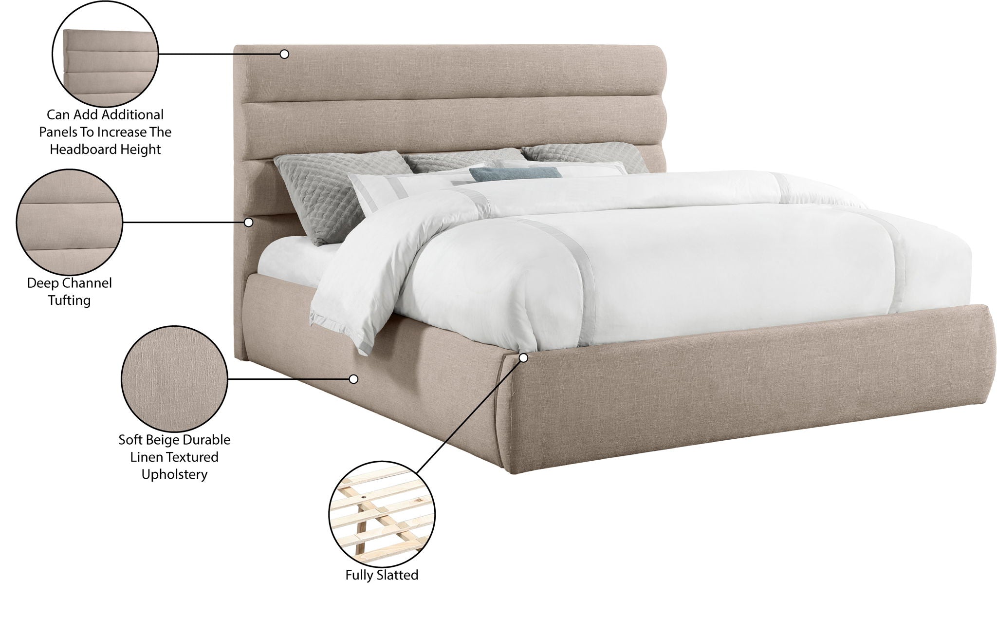 Adam - Linen Fabric Bed With 52" Headboard