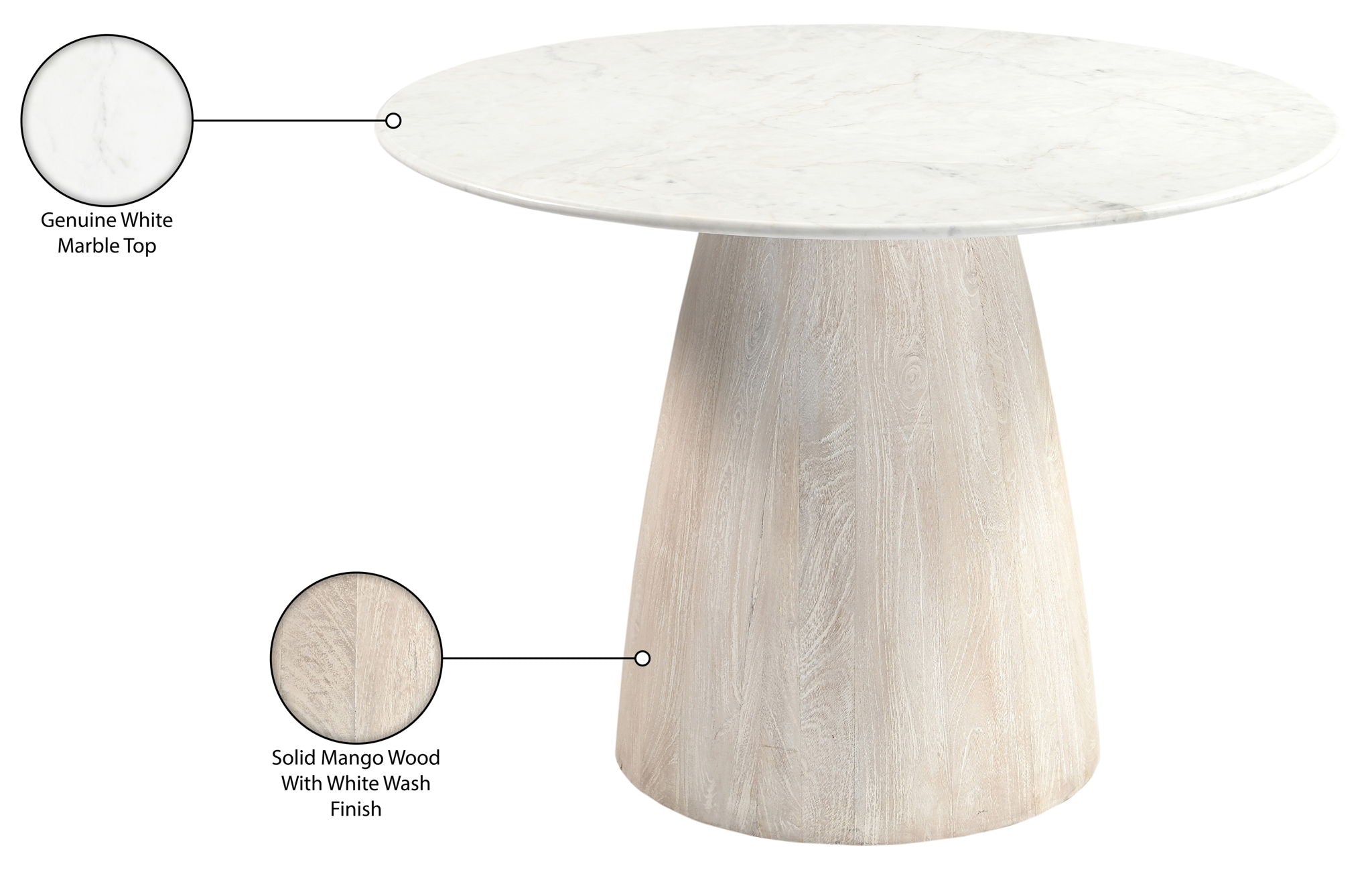 Liona - 42" Marble And Mango Wood Dining Table
