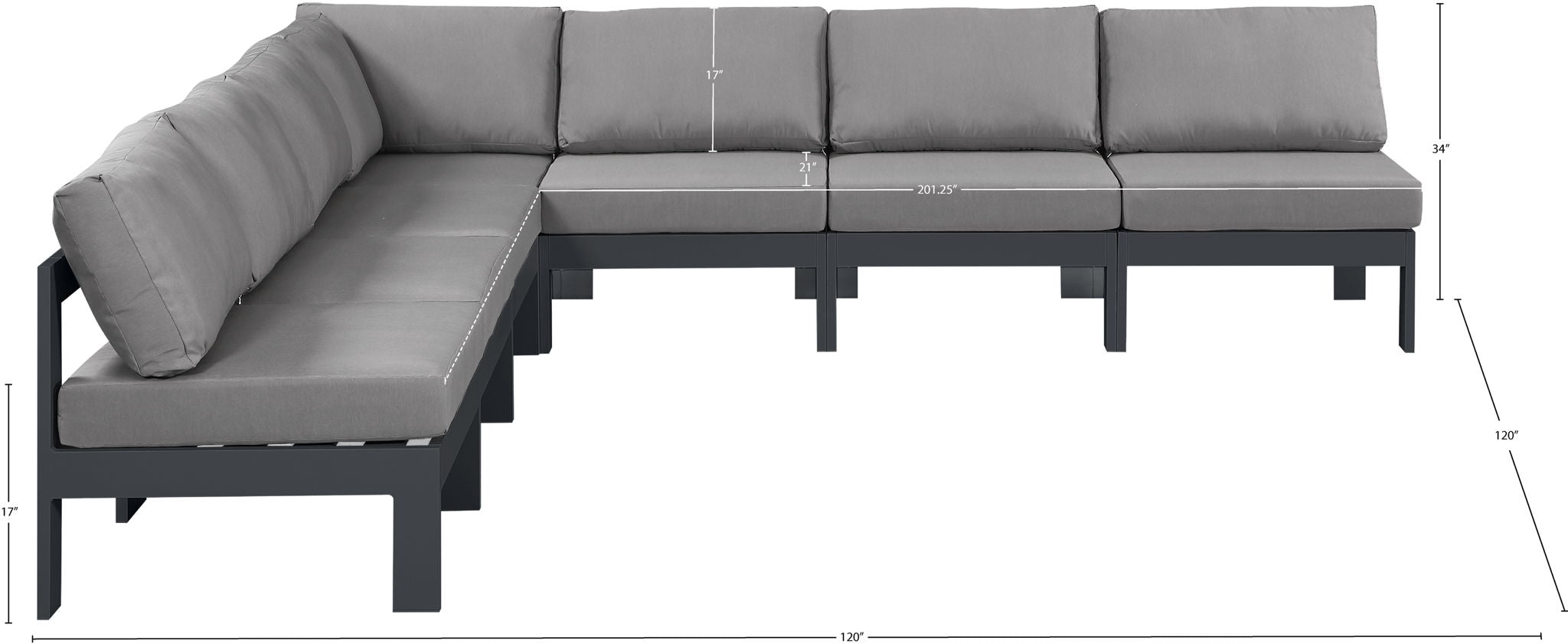 Nizuc - Outdoor Patio 7 Piece Modular Sectional With Gray Frame