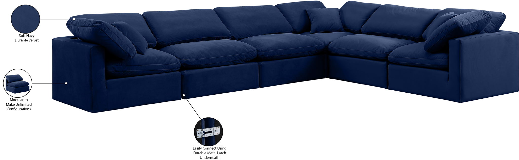 Indulge - Velvet 6 Piece Modular Corner Sectional