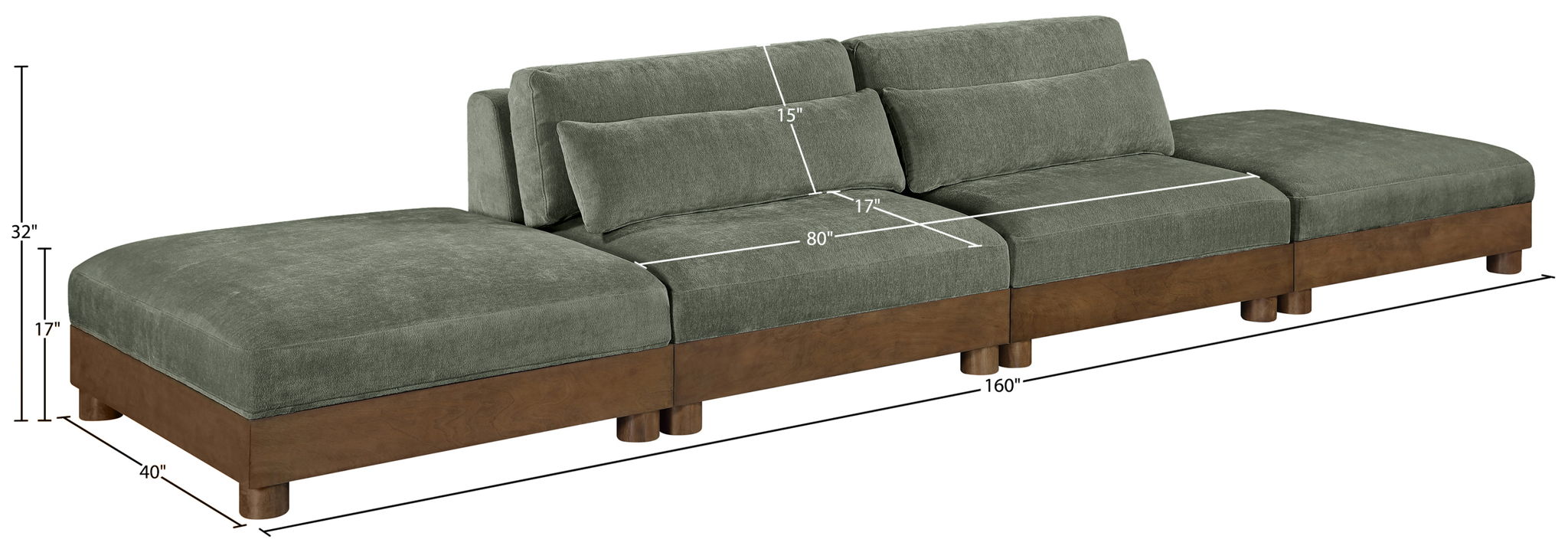 Turin - Chenille Fabric Upholstered Modular Sectional - Green