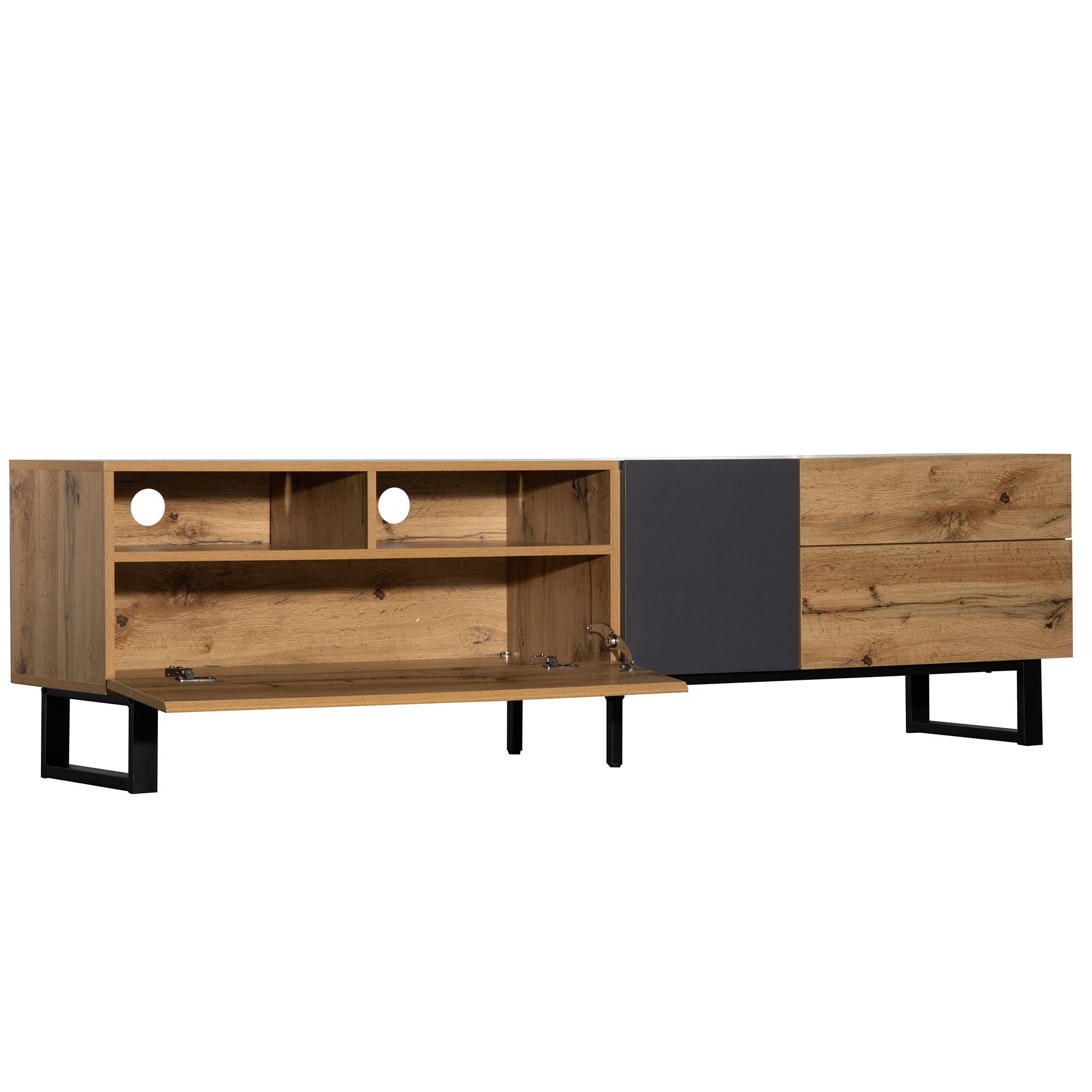 TV Stand For 80'' TV With Double Storage Space, Media Console Table With Drop Down Door