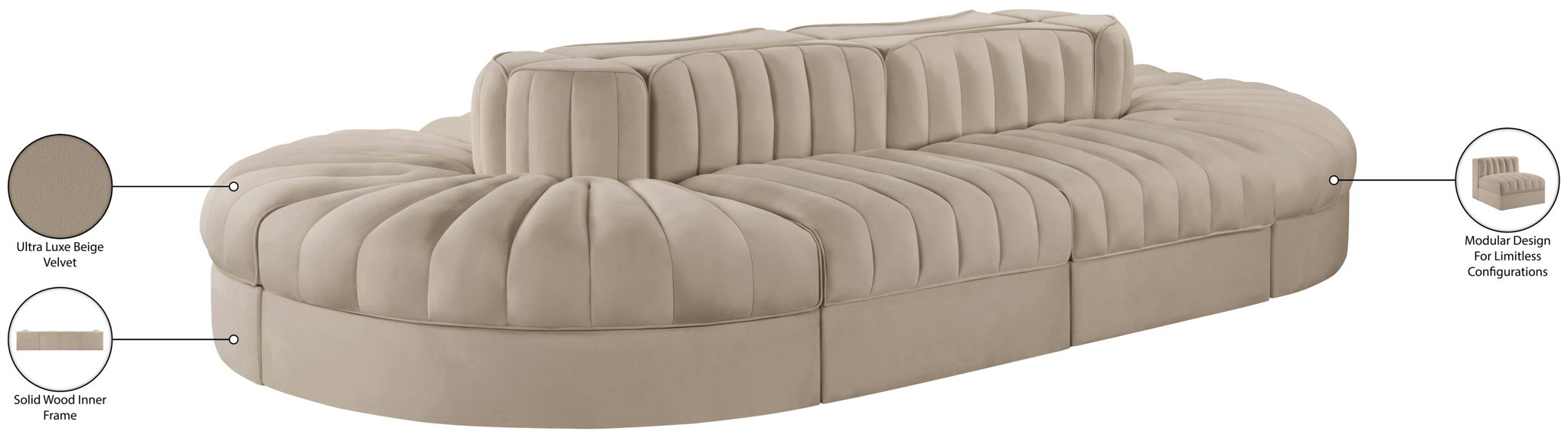 Rummi - Oval Velvet Performance Fabric Upholstered 8 Piece Modular Sectional