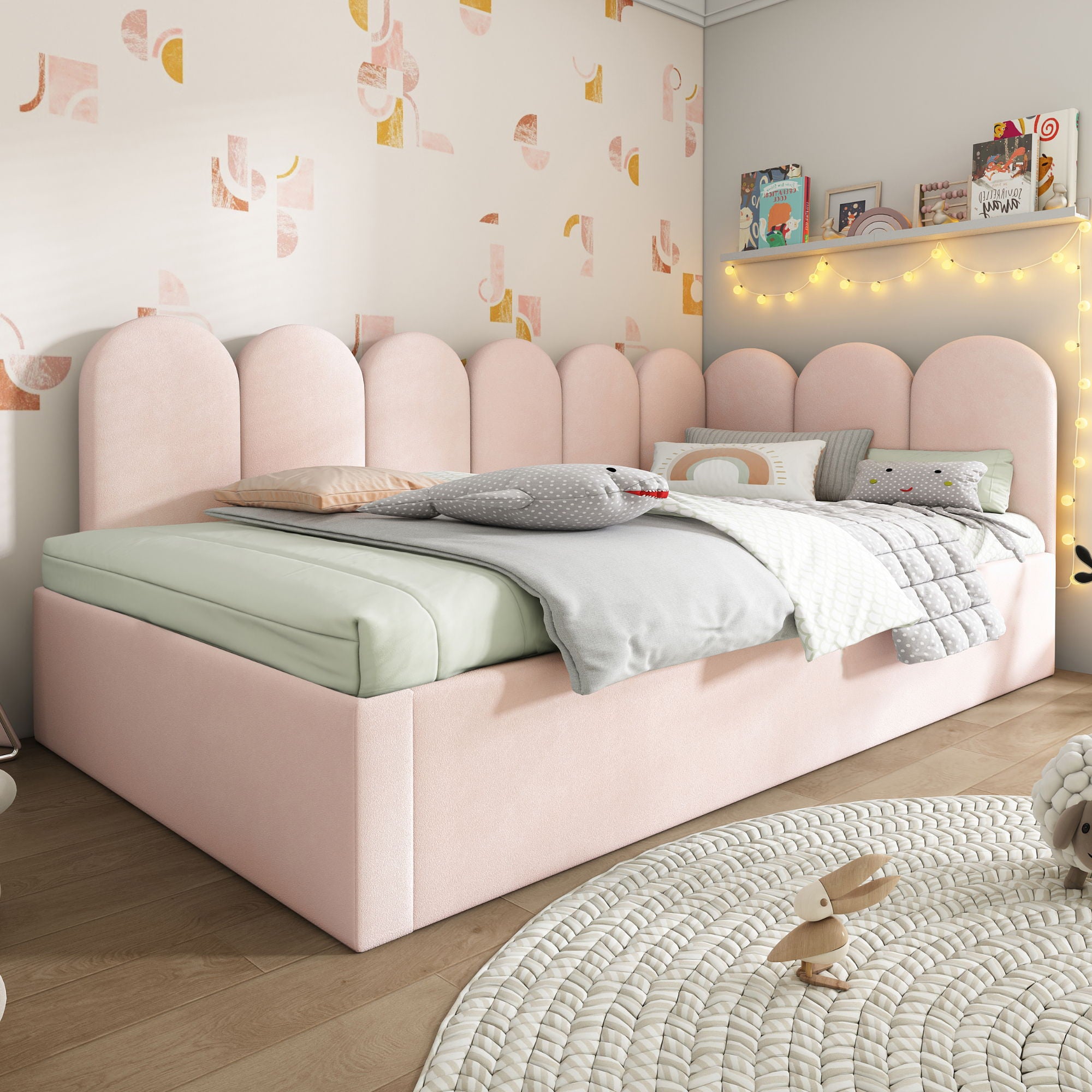 Upholstered Daybed With Metal Slatted Base