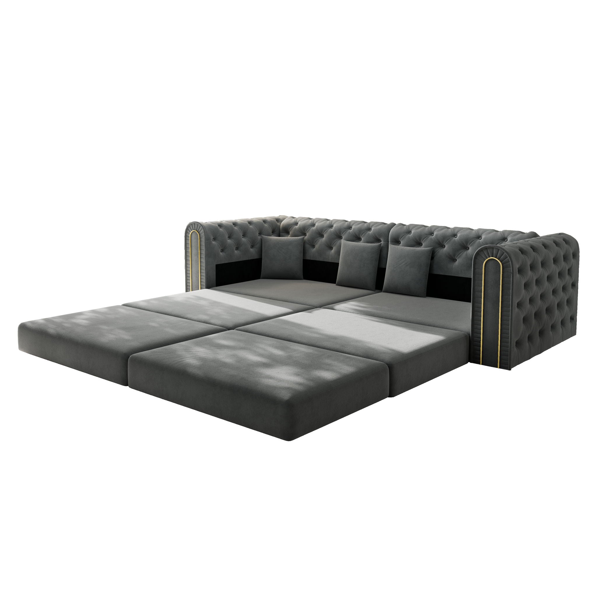 3-In-1 Convertible Sleeper Sofa With Movable Ottoman For Living Room