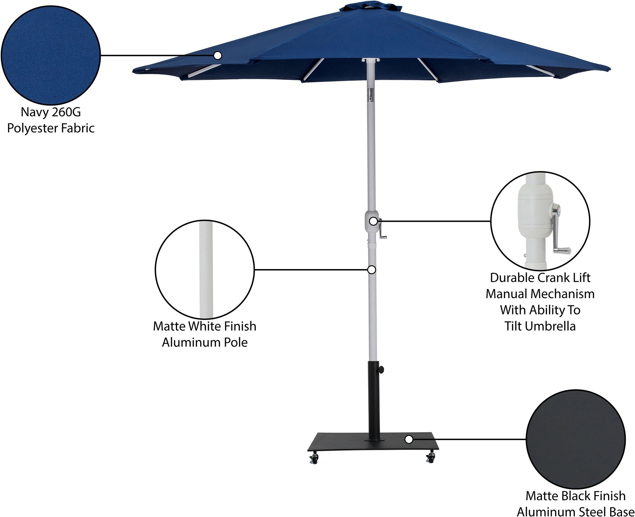 Fiji - Aluminum Patio Umbrella With Square Black And White Base