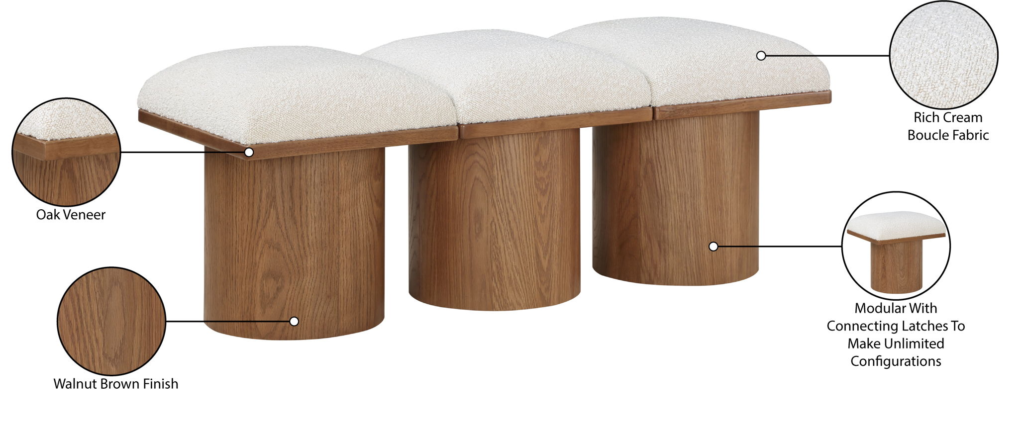 Pavilion - 3 Piece Modular Bench With Brown Base