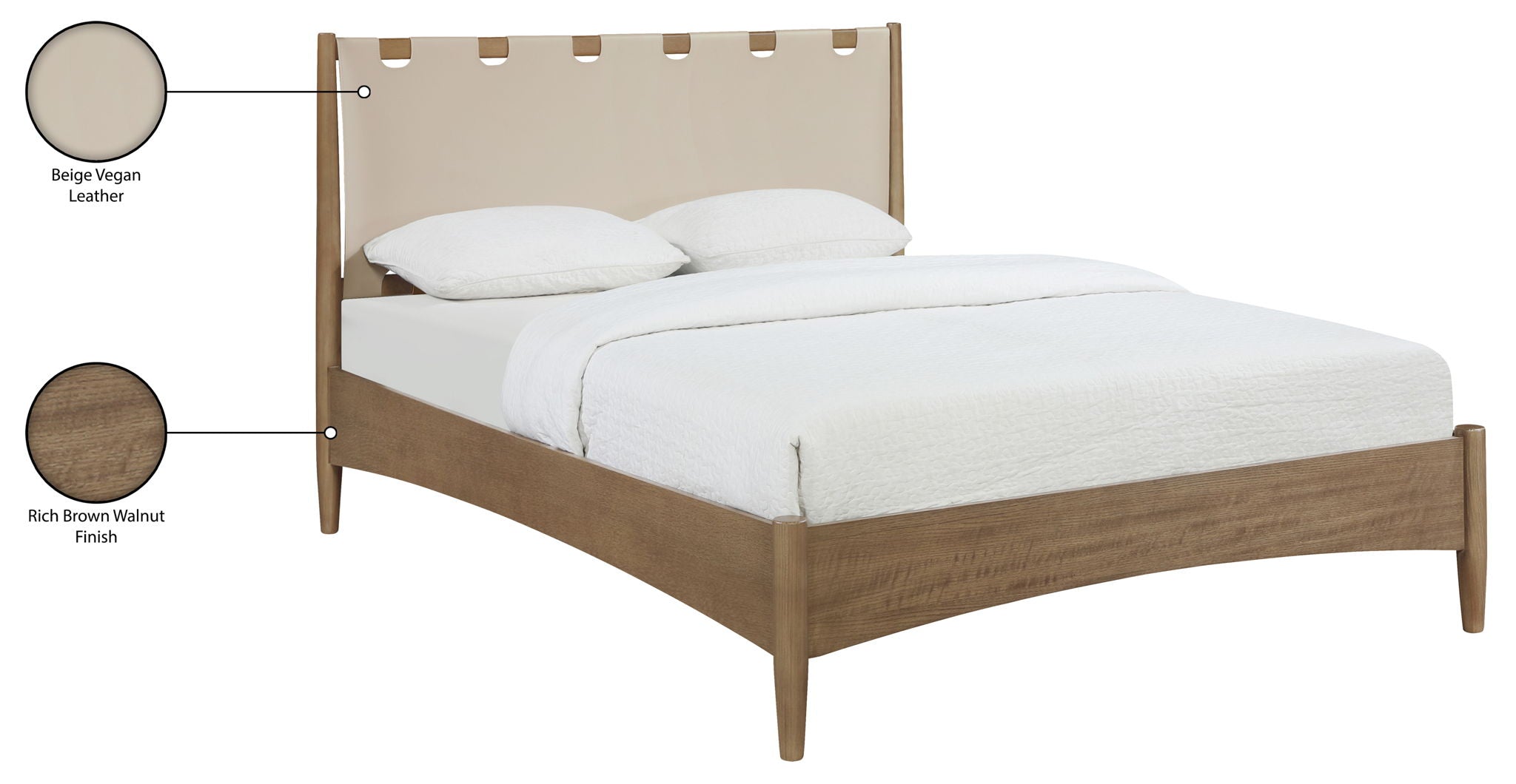 Santos - Vegan Leather Headboard And Wood Bed - Waxed Brown Frame