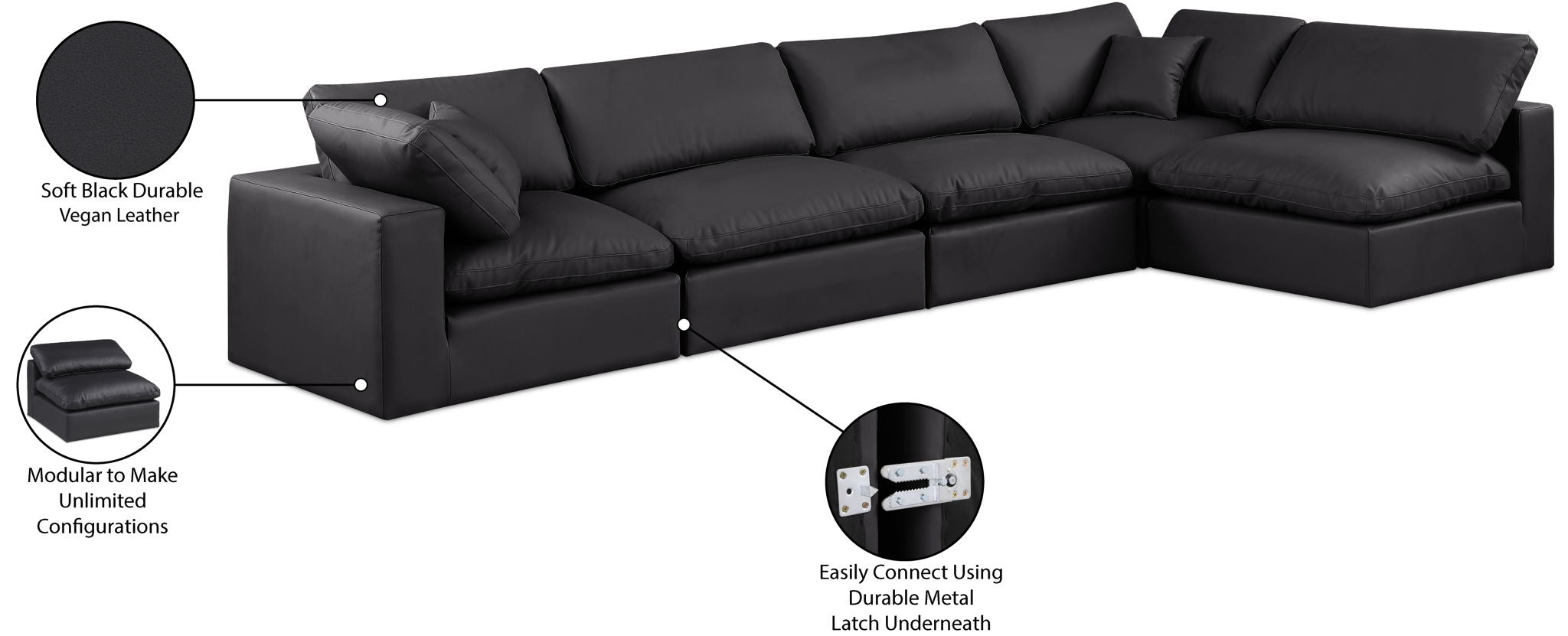 Comfy - 5 Piece Faux Leather Modular Sectional