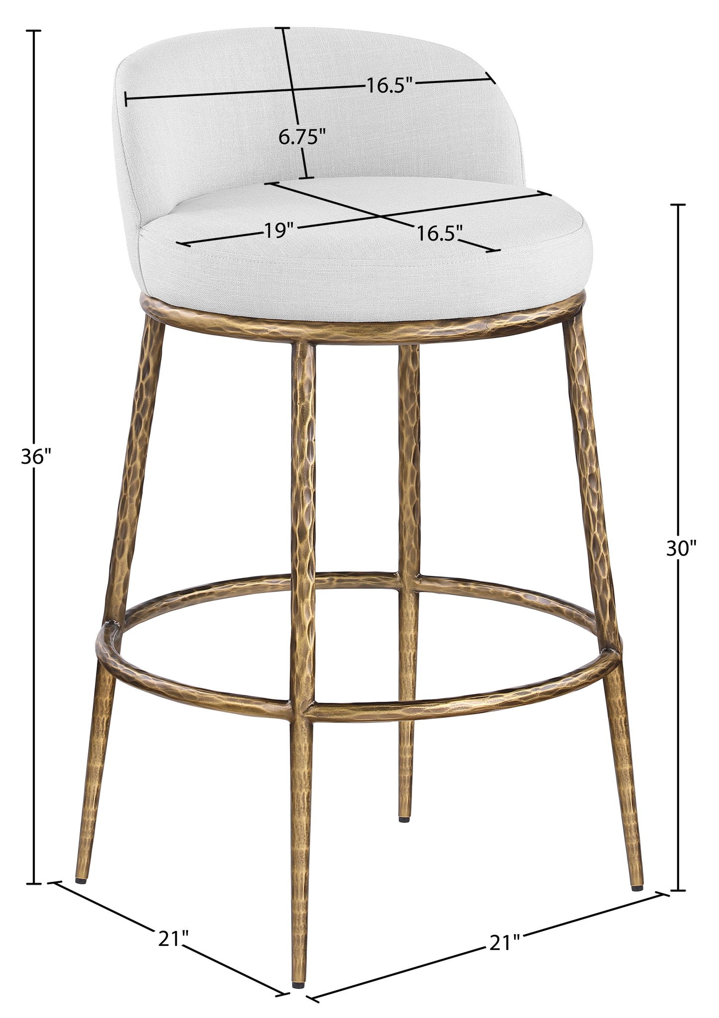 Ferro - Performance Fabric Upholstered Bar Stool - Antique Brass