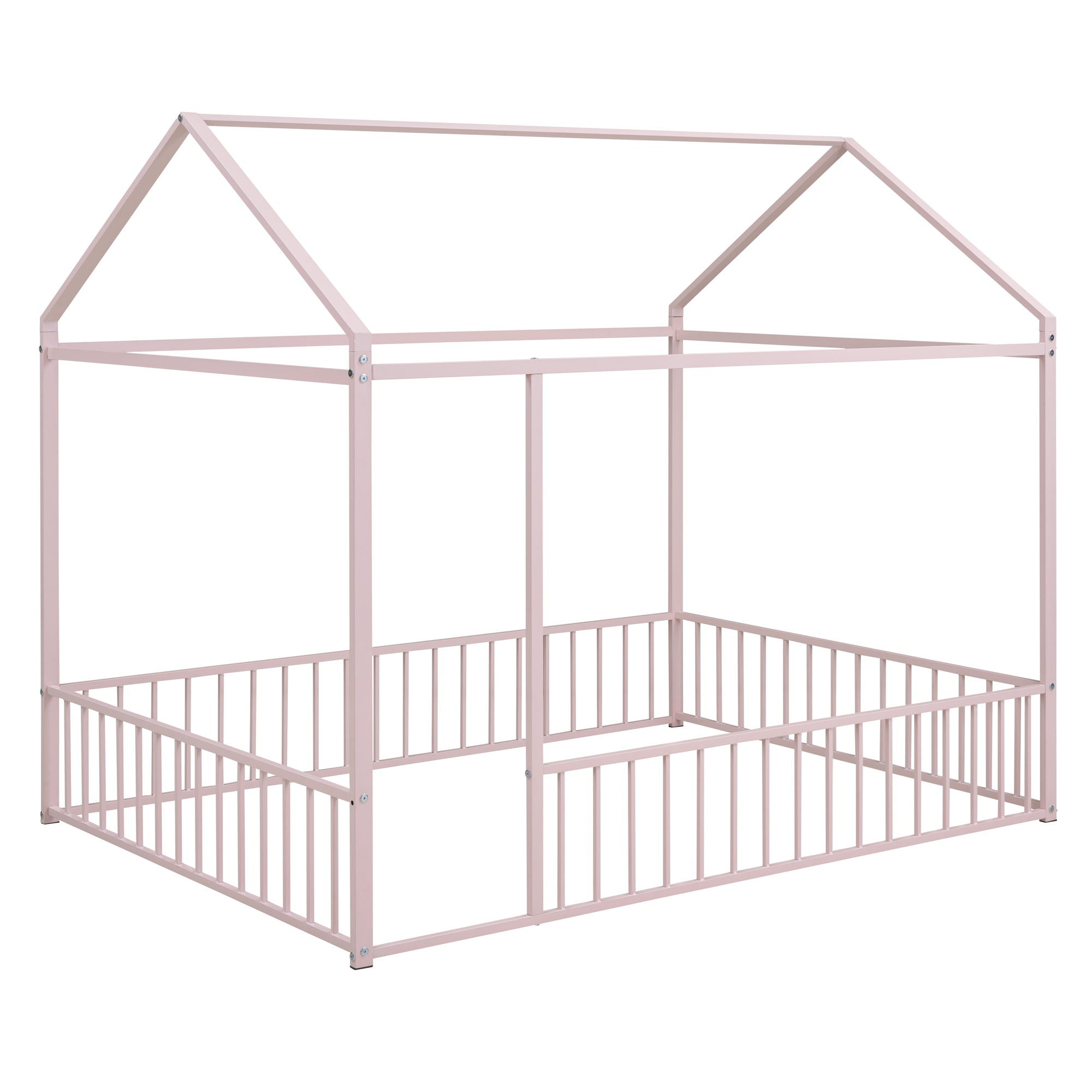 Metal Bed House Bed Frame With Fence