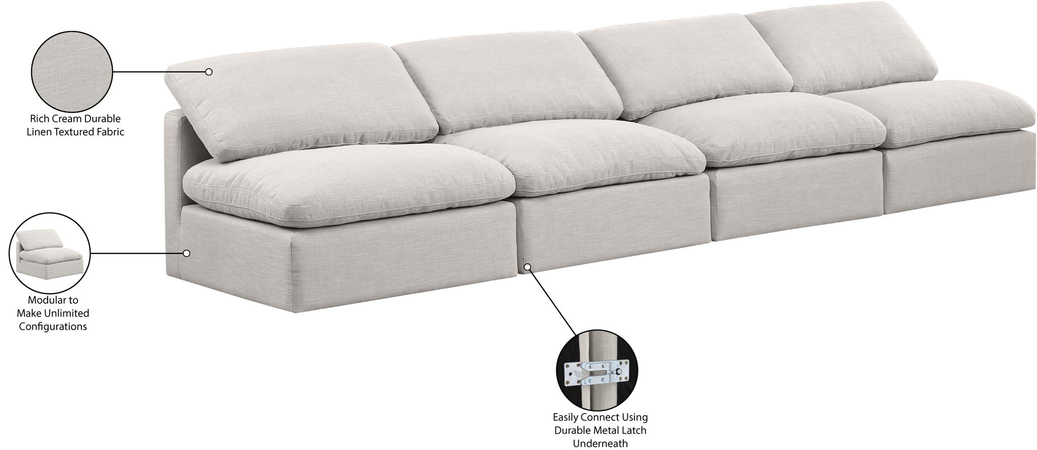 Indulge - Linen 4 Seat Modular Armless Sofa