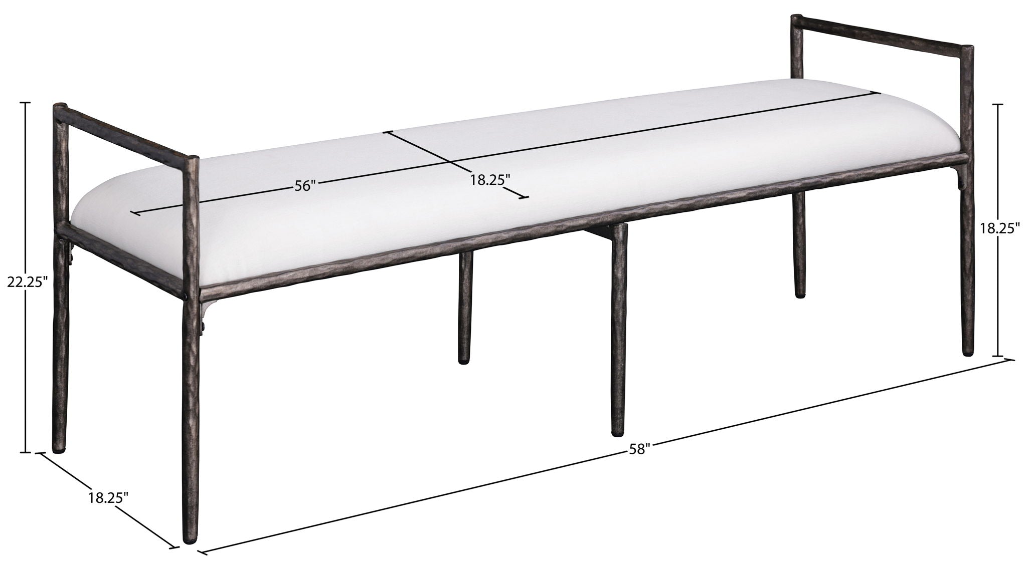 Axis - Linen Textured Cream Fabric Upholstered Bench