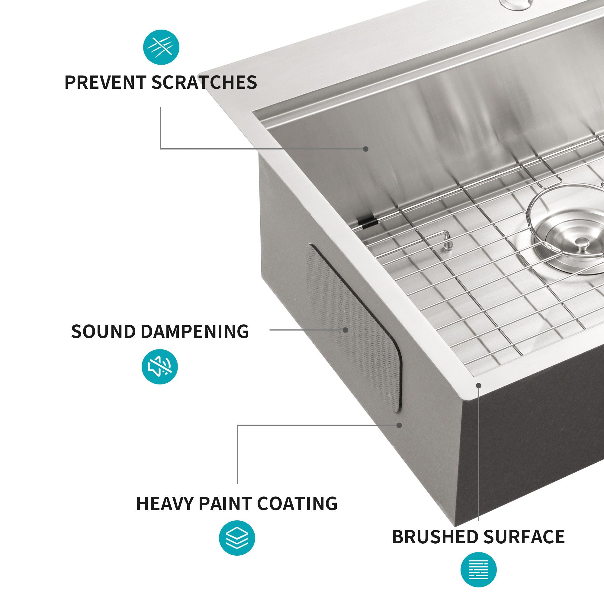 Drop In Kitchen Sink With Workstation, 16 Gauge - Brushed Nickel