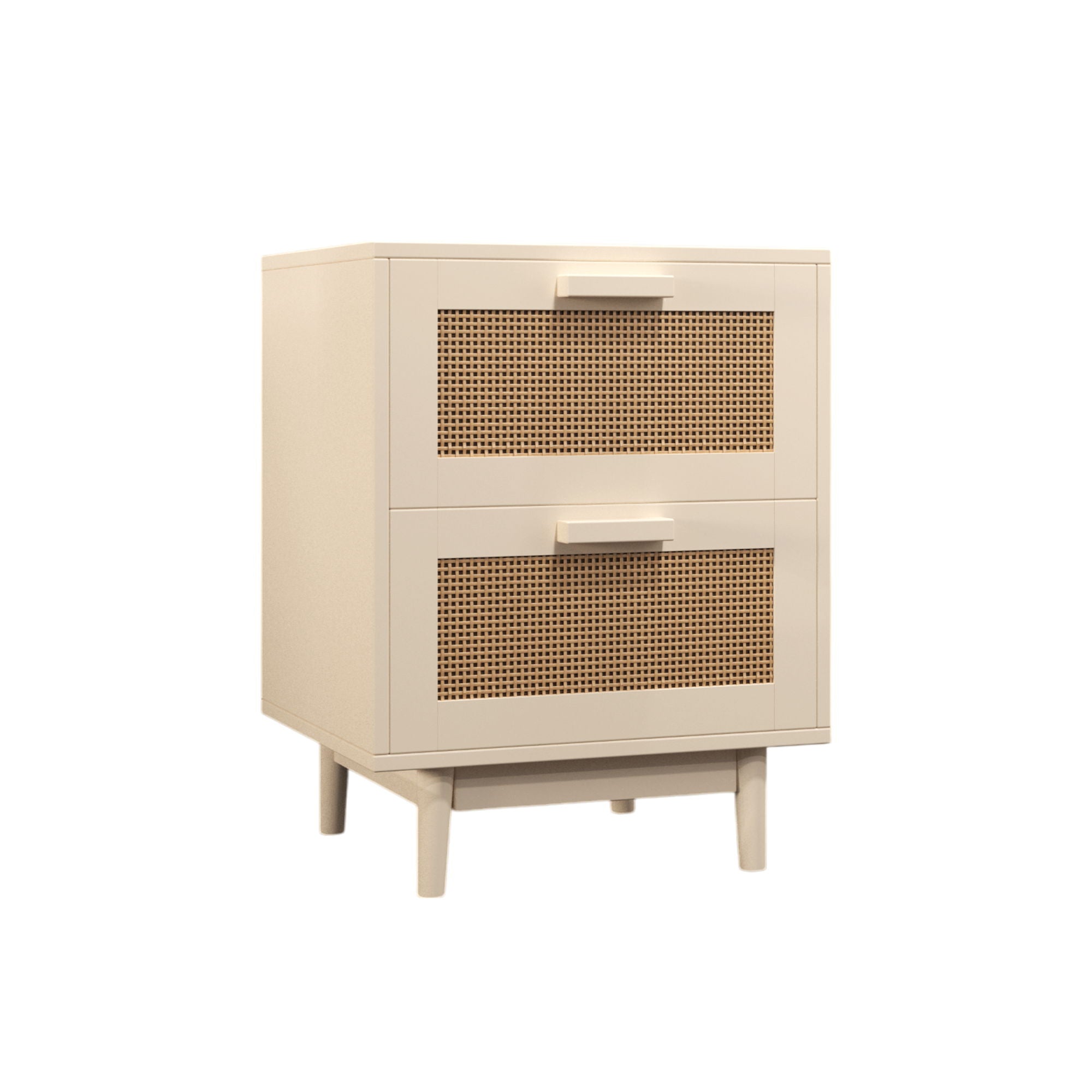 Nightstand With 2 Drawers, Storage Side Table For Bedroom - Antique Natural / Rattan