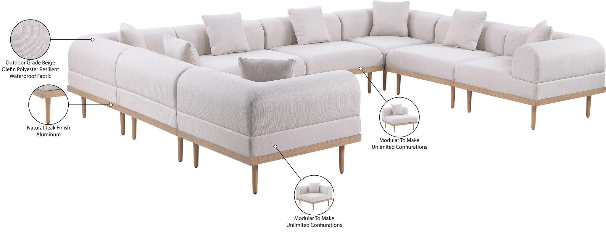 Laguna - 8 Piece Resilient Water Resistant Fabric 142" Upholstered Outdoor Patio Modular Sectional