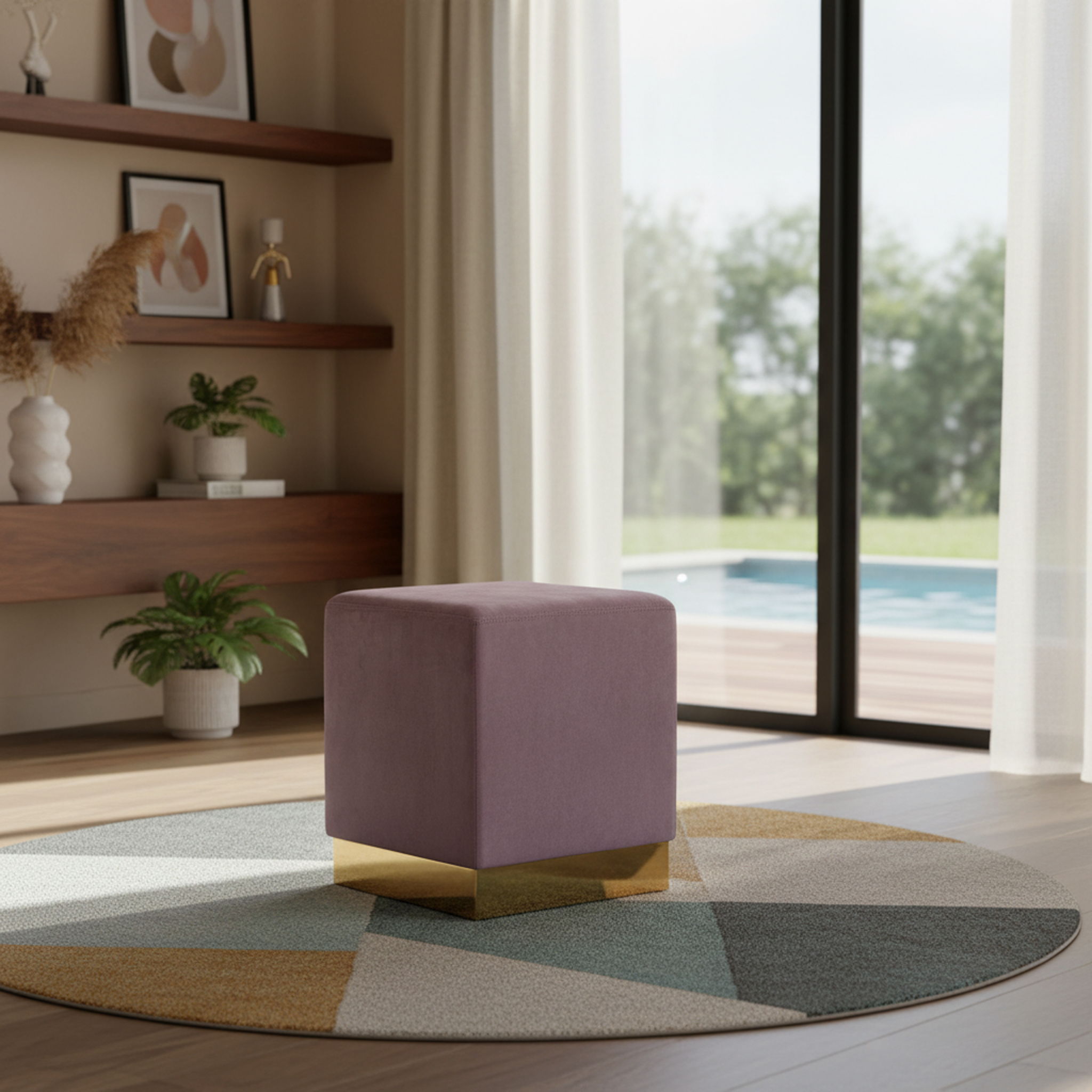 Jax - Stool Ottoman with Gold Base