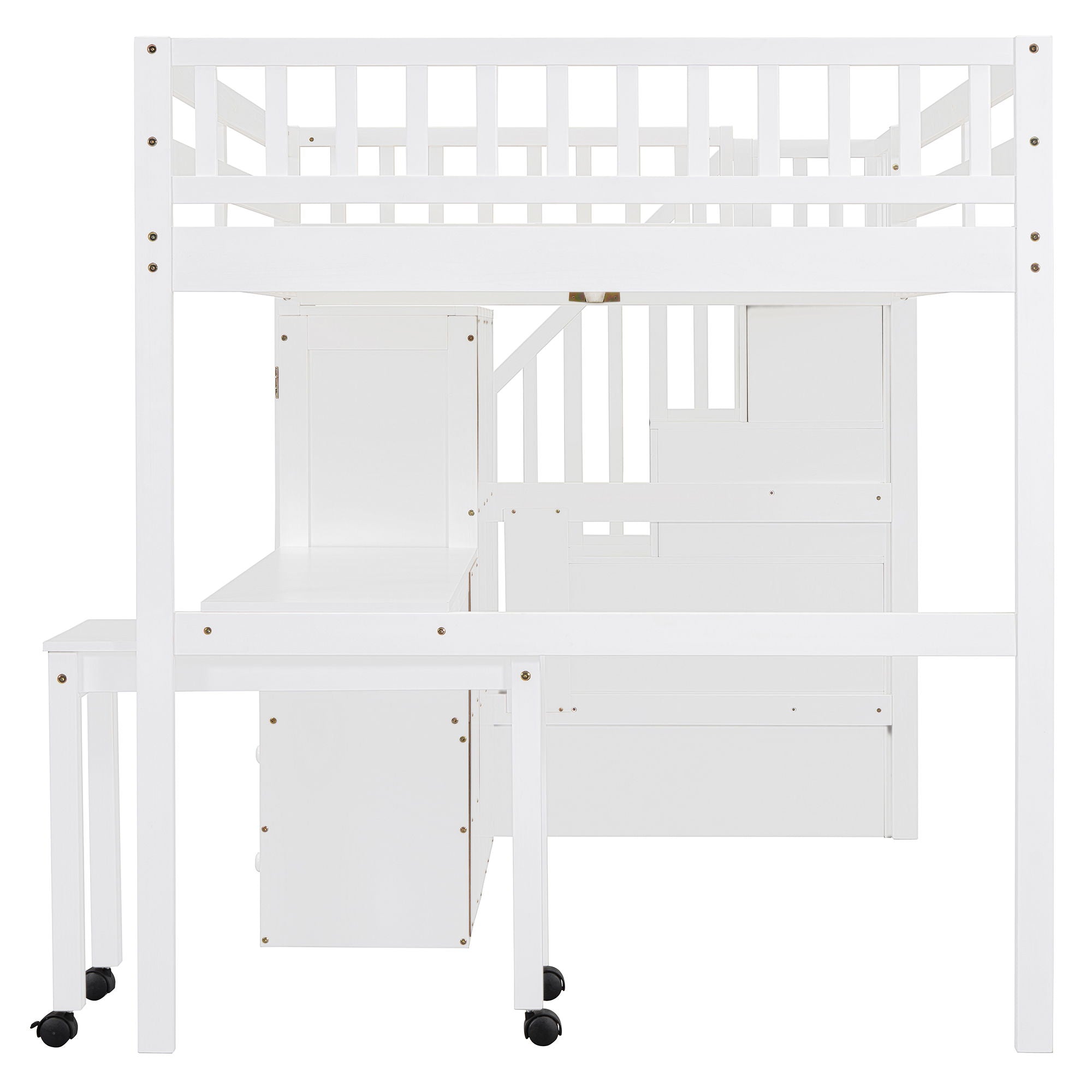 Loft Bed With Stairs, Bookshelf, Drawers, Desk & Wardrobe, Space Saving Multifunctional Furniture