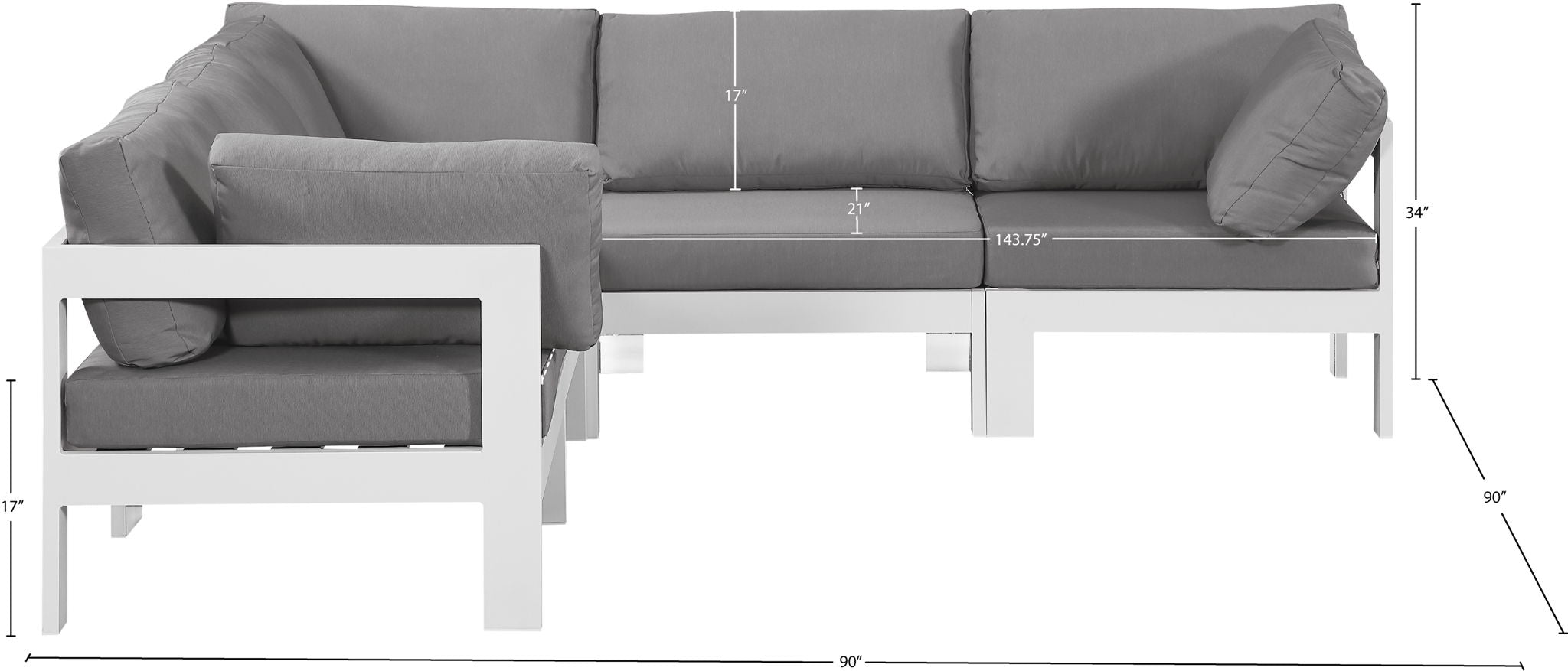 Nizuc - Outdoor Patio 5 Piece Modular Sectional With White Frame