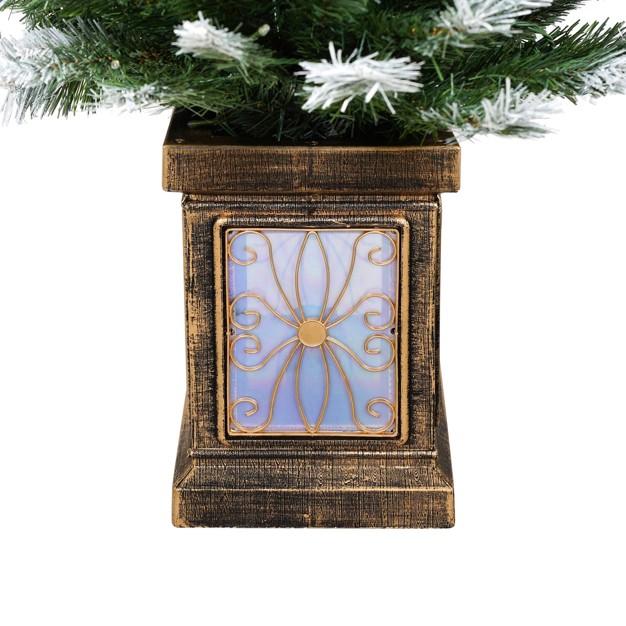 Artificial Christmas 3 Piece Set Wreath And 2 Entrance Trees With LED Lights - White / Green