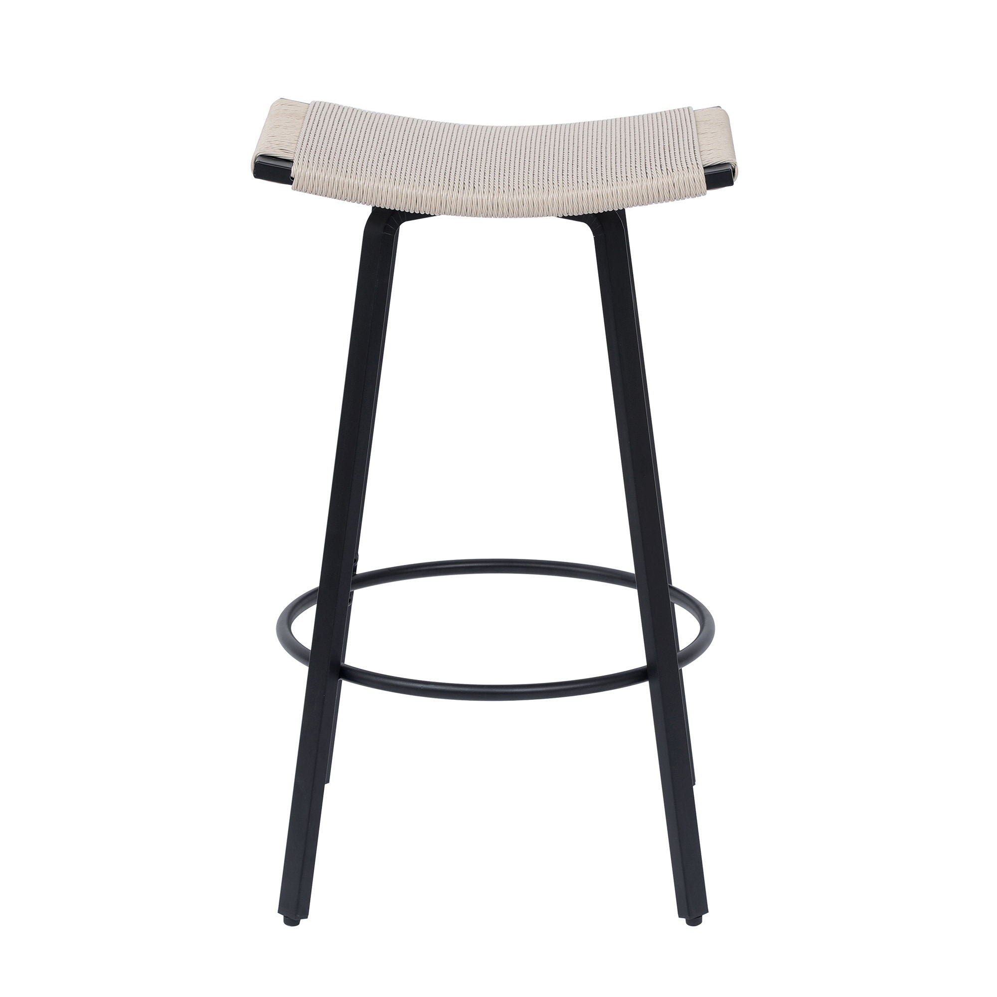 Counter Height Bar Stools Backless Handwoven Kitchen Dining Chairs With Round Footrest (Set of 2) Weaving Pub Stoo - Creamy White