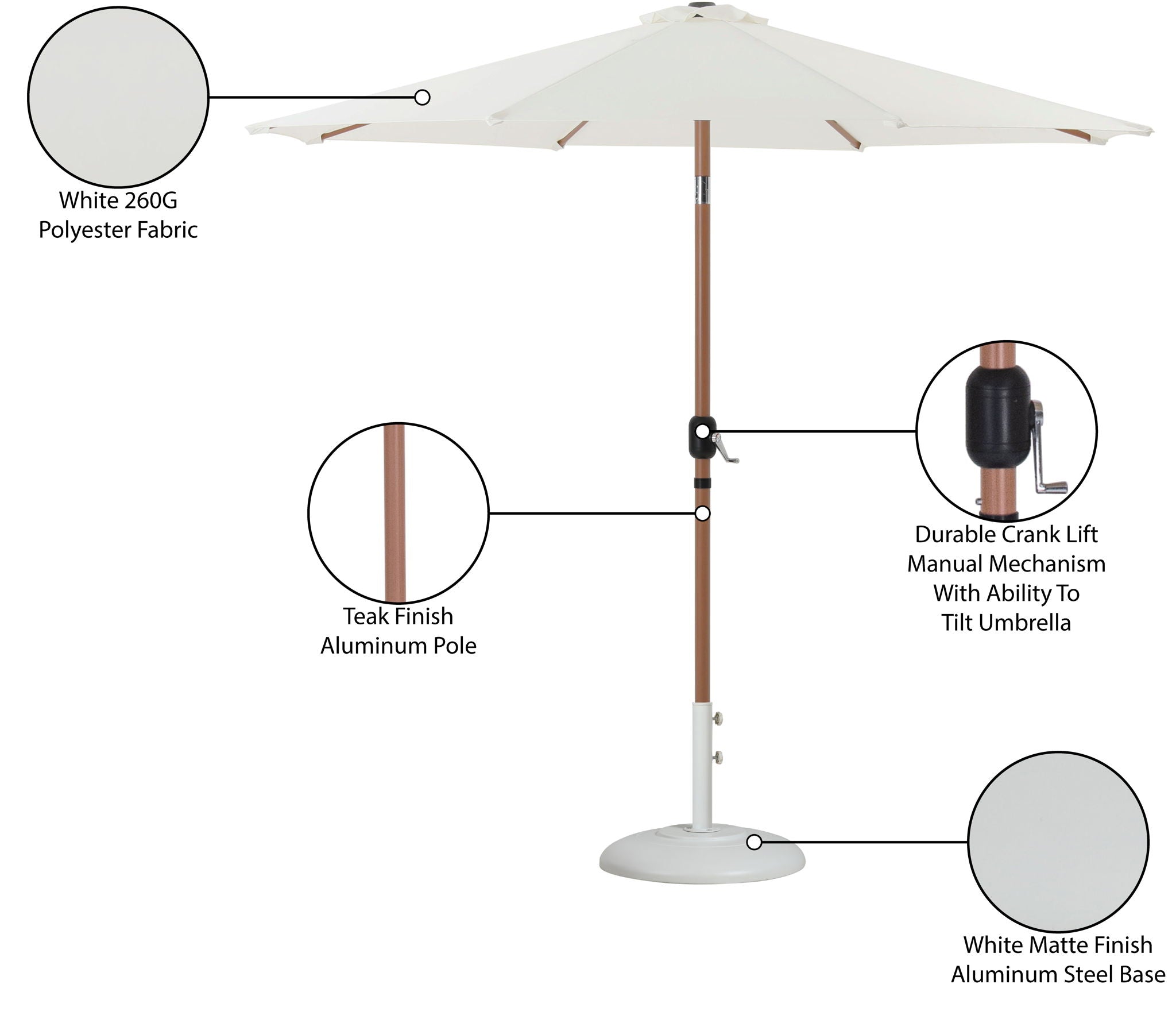 Fiji - Aluminum Patio Umbrella With Round White And Teak Base