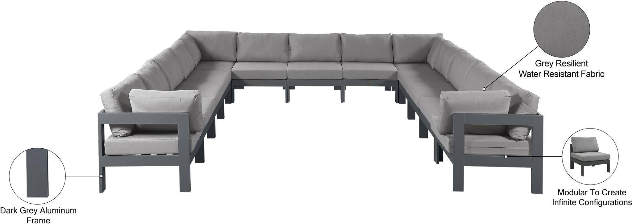 Nizuc - Outdoor Patio 13 Piece Modular Sectional With Gray Frame