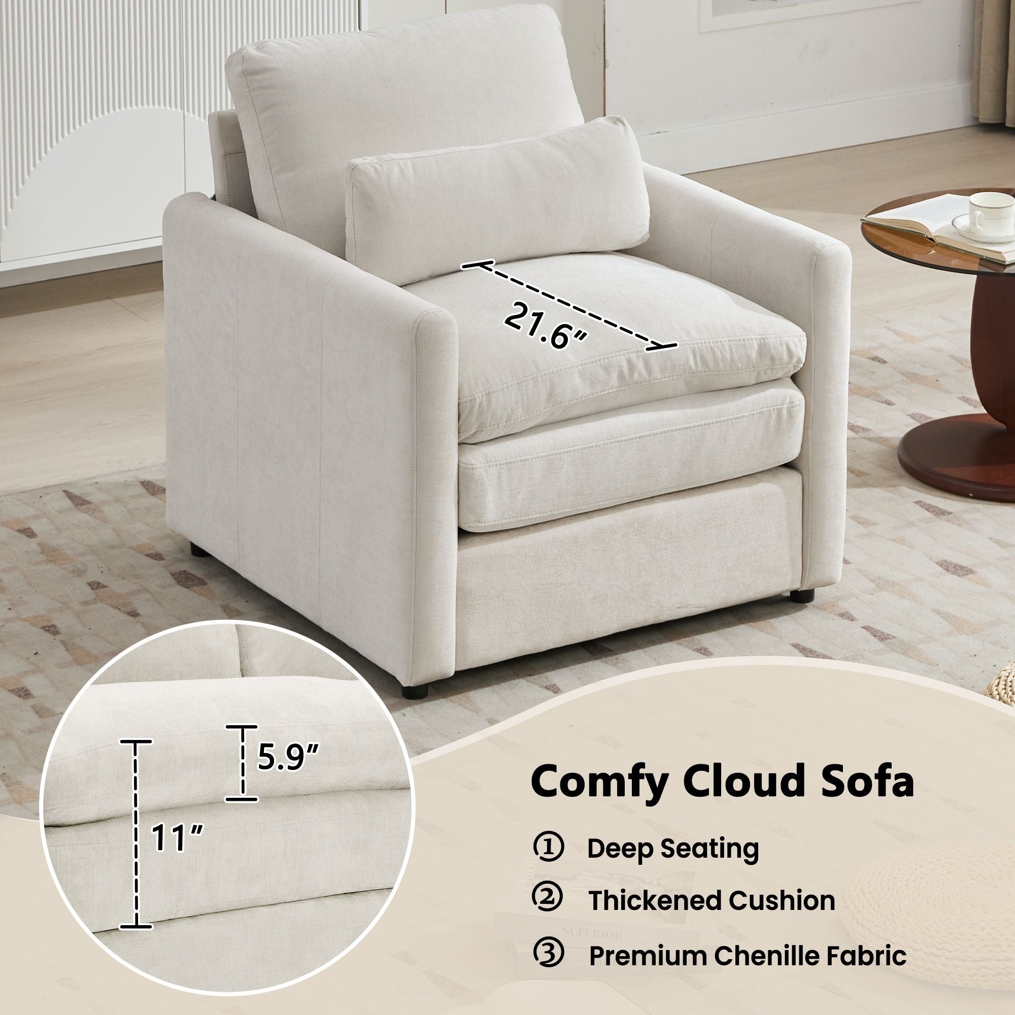 Cozy Sofa Set Oversized Comfy Cloud Sofa With Double Cushion