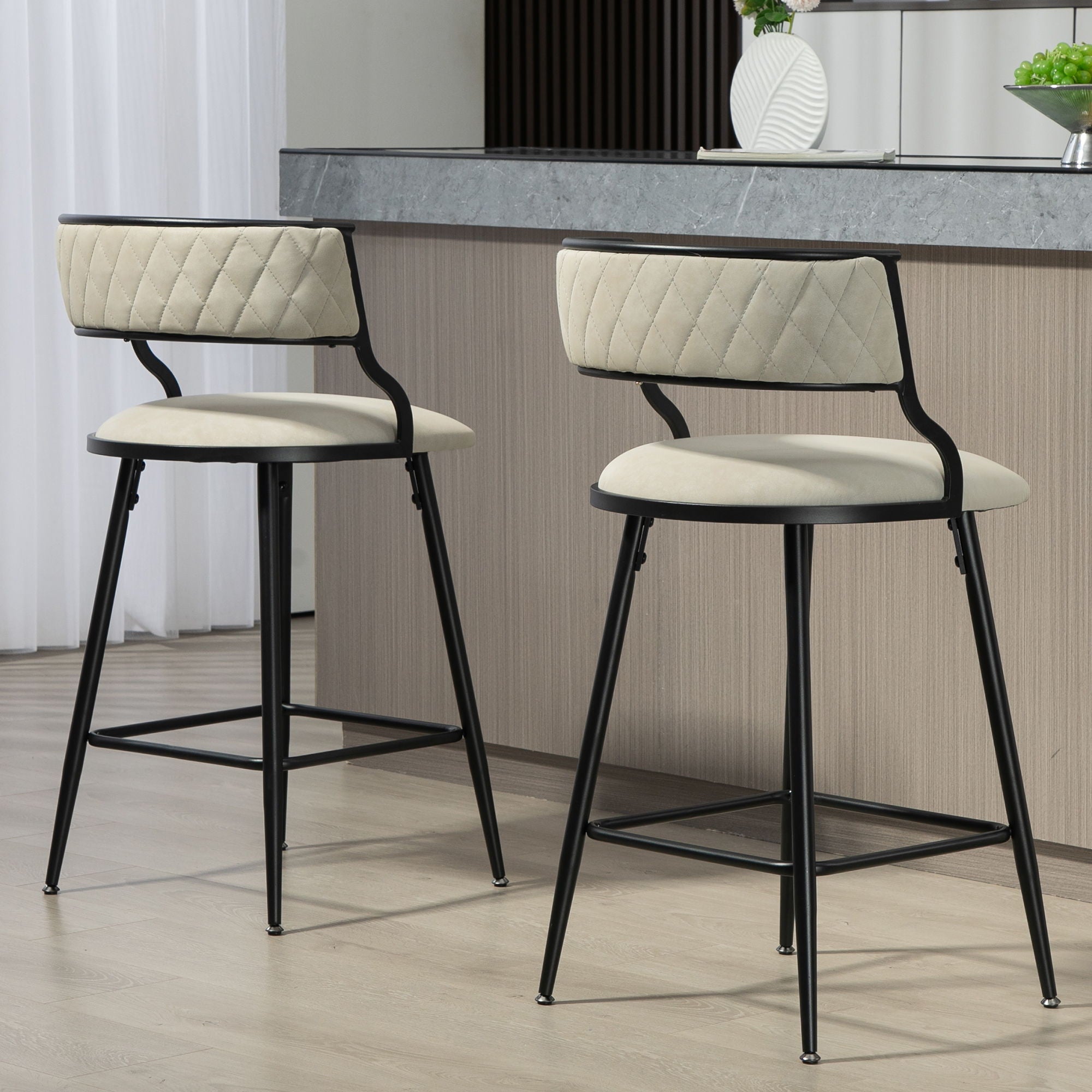 Counter Height Bar Stools With Powder Coating Base And Footrest (Set of 2) -