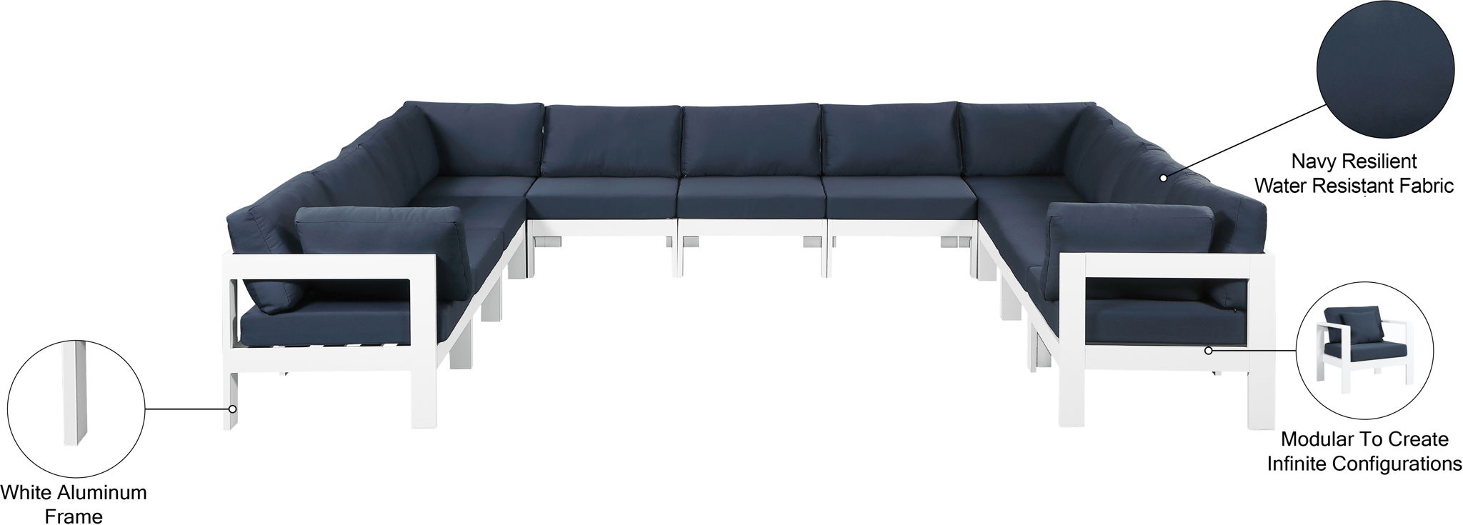 Nizuc - Outdoor Patio 11 Piece Modular Sectional With White Frame