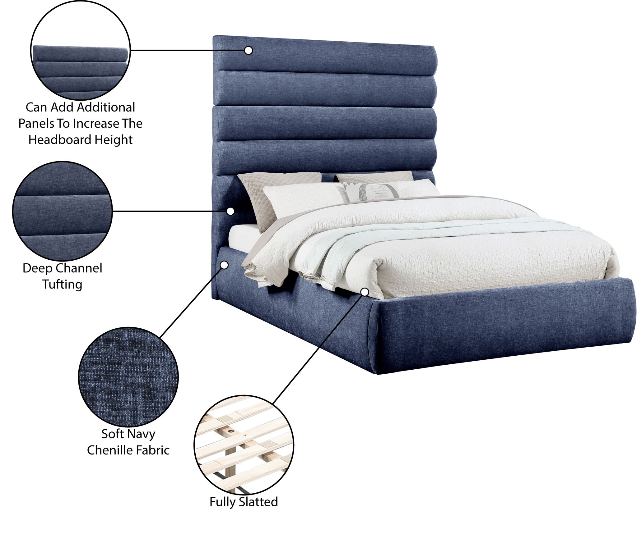 Adam - Chenille Fabric Bed With 70.5" Headboard