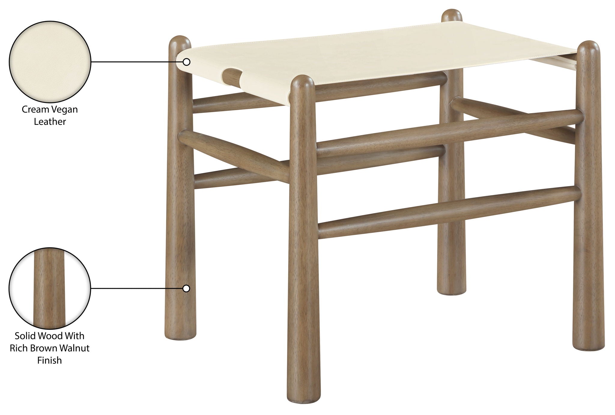 Santos - Faux Leather Upholstered Bench - Walnut Frame