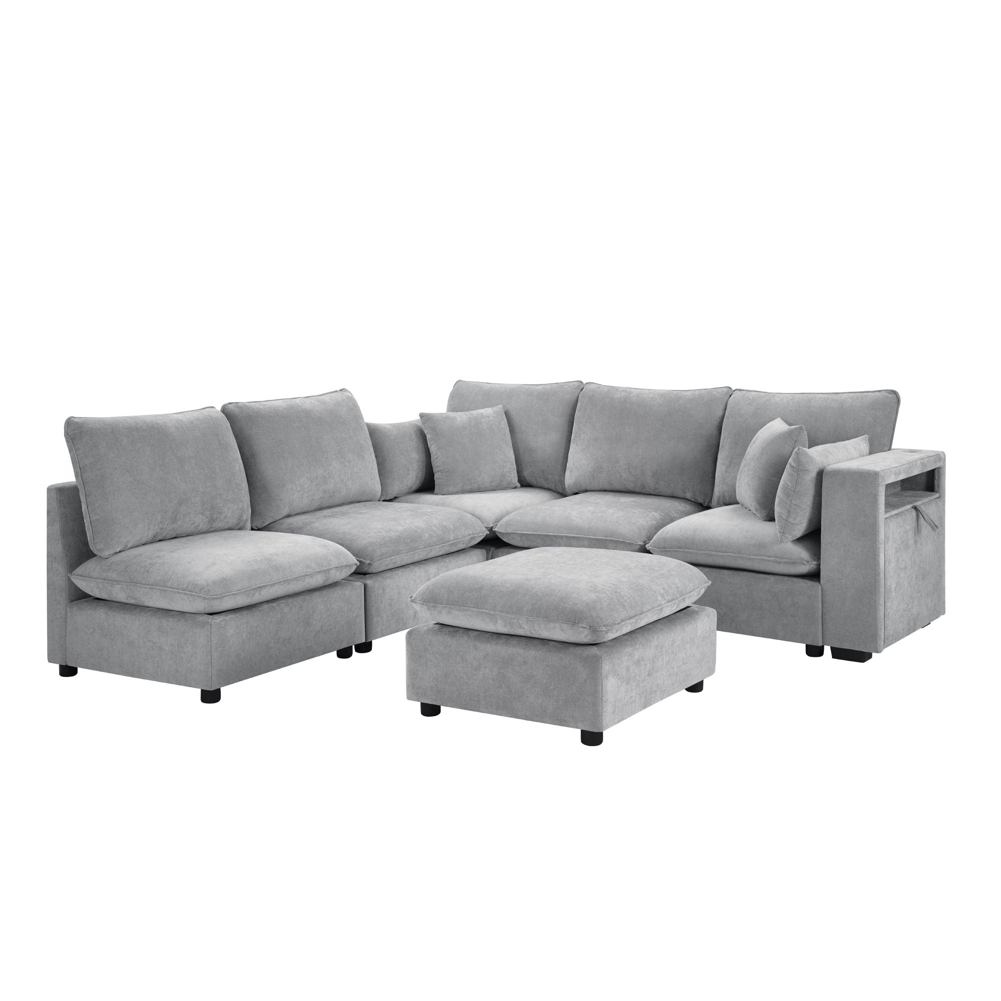 Modern Sectional Sofa U-Shaped With Movable Ottoman Storage Armrests And USB Ports