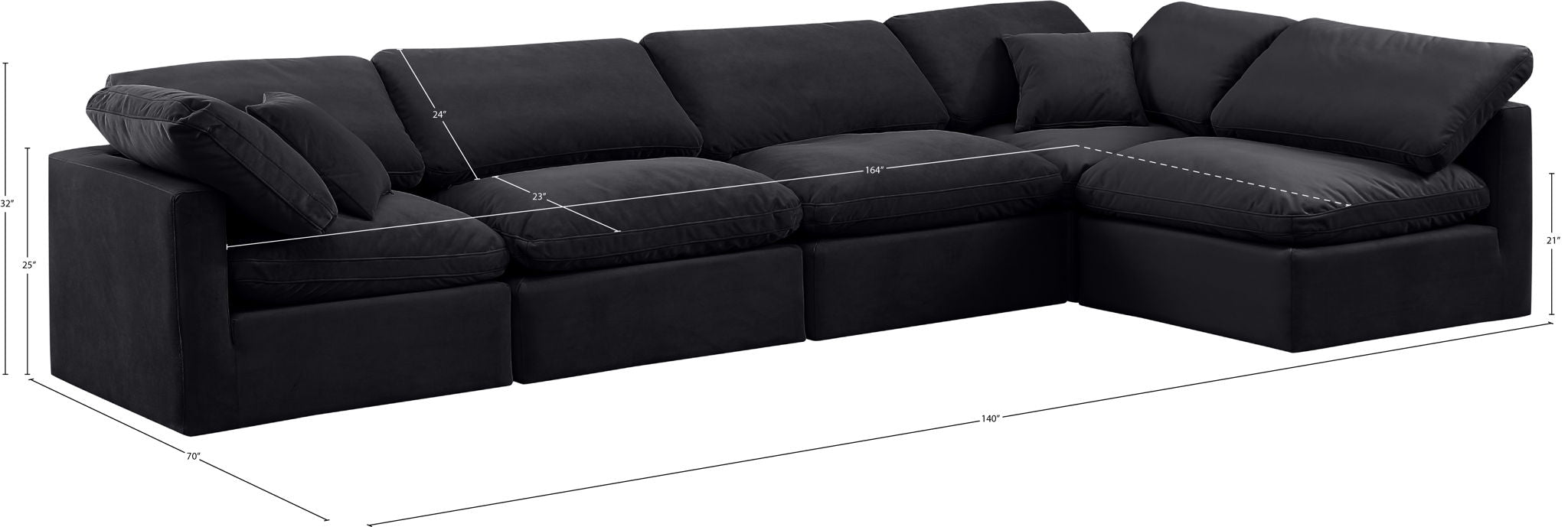 Indulge - Velvet 5 Piece Modular Sectional