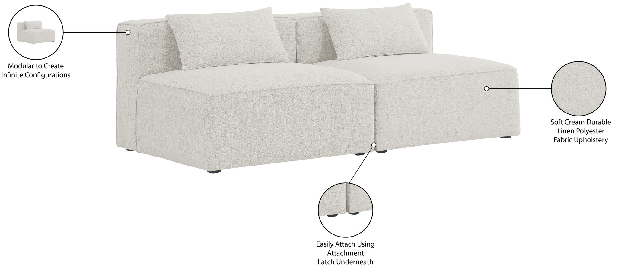 Cube - Linen Modular 2 Seat Armless Sofa