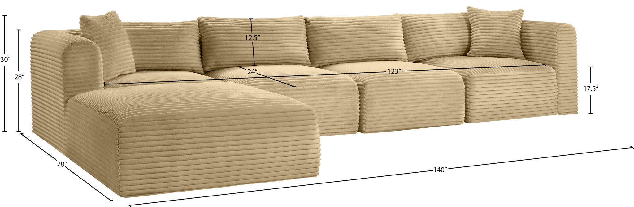 Shaggy - 5 Piece Modular Sectional With Ottoman