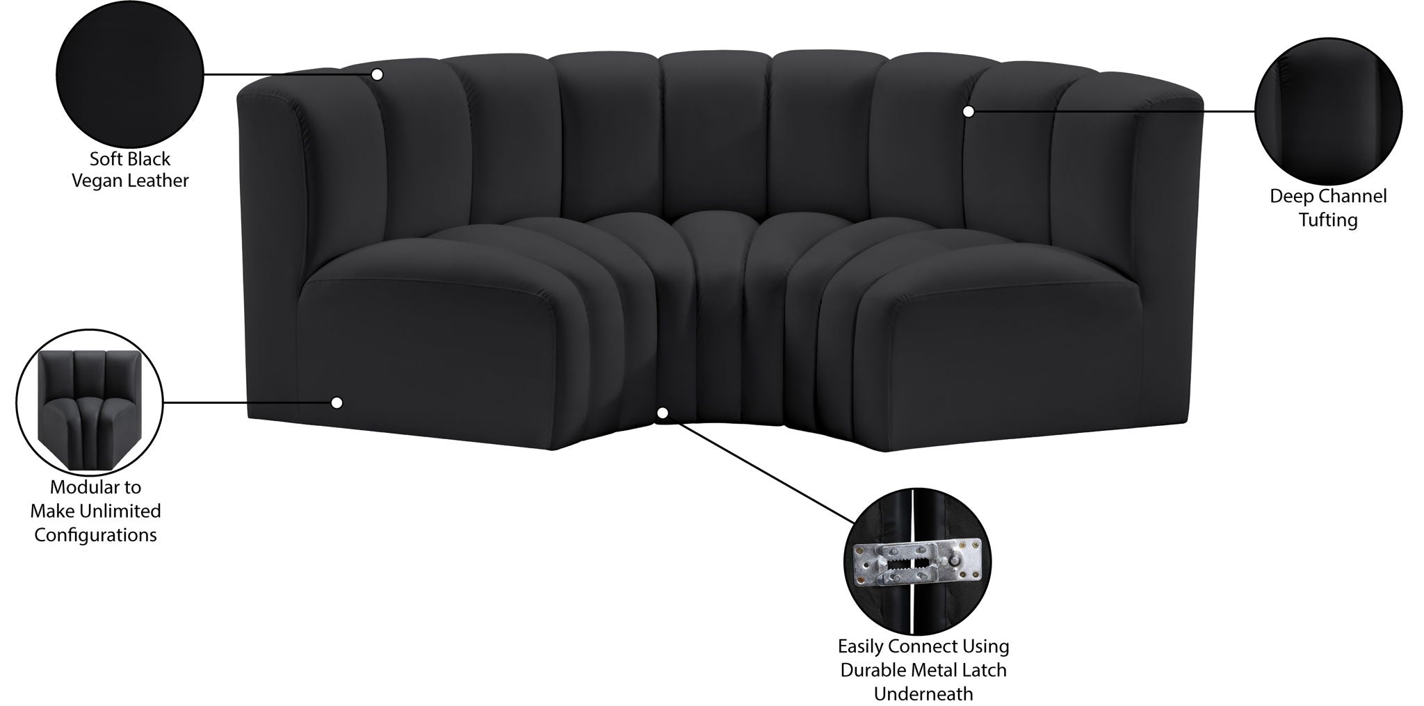 Arc - Faux Leather 3 Piece Modular U-Shaped Sofa