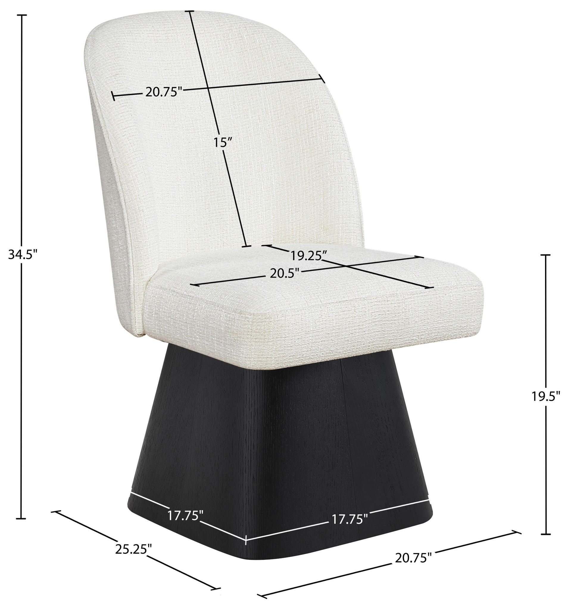 Marlowe - Linen Textured Fabric Upholstered Swivel Dining Side Chair - Stained Black
