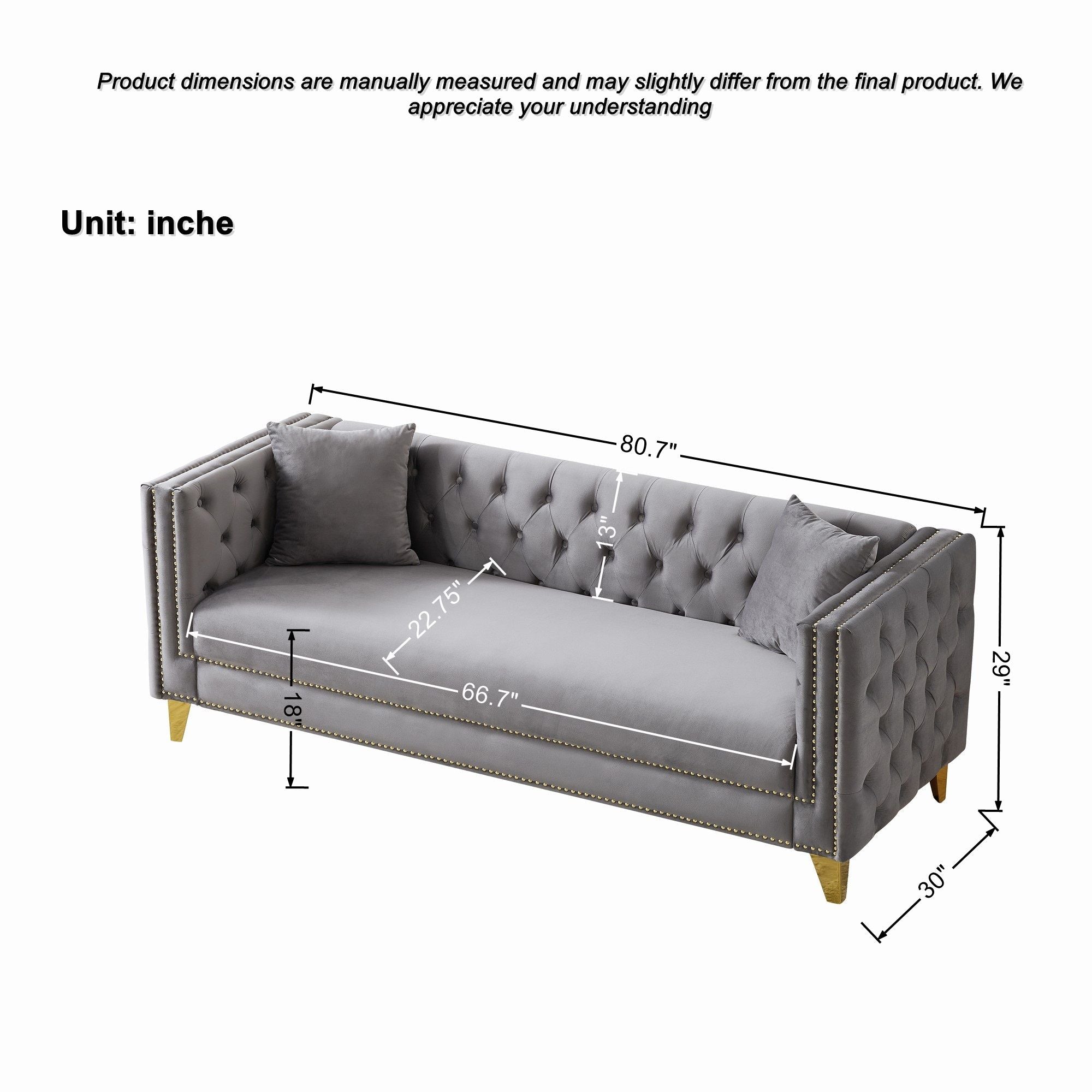 Deep Seat Sofa With Button Nailhead, Square Arm Couches