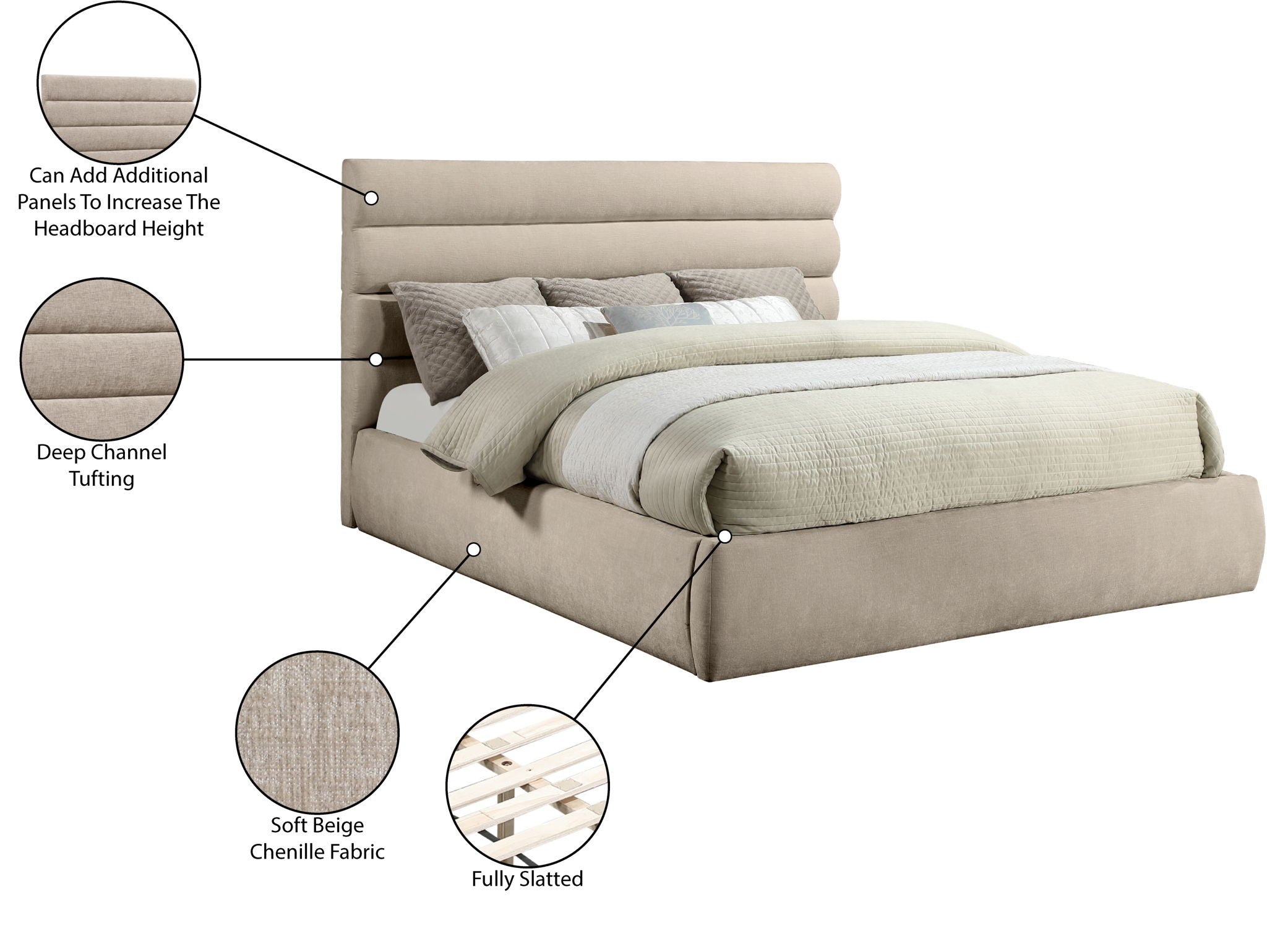 Adam - Chenille Fabric Bed With 52" Headboard