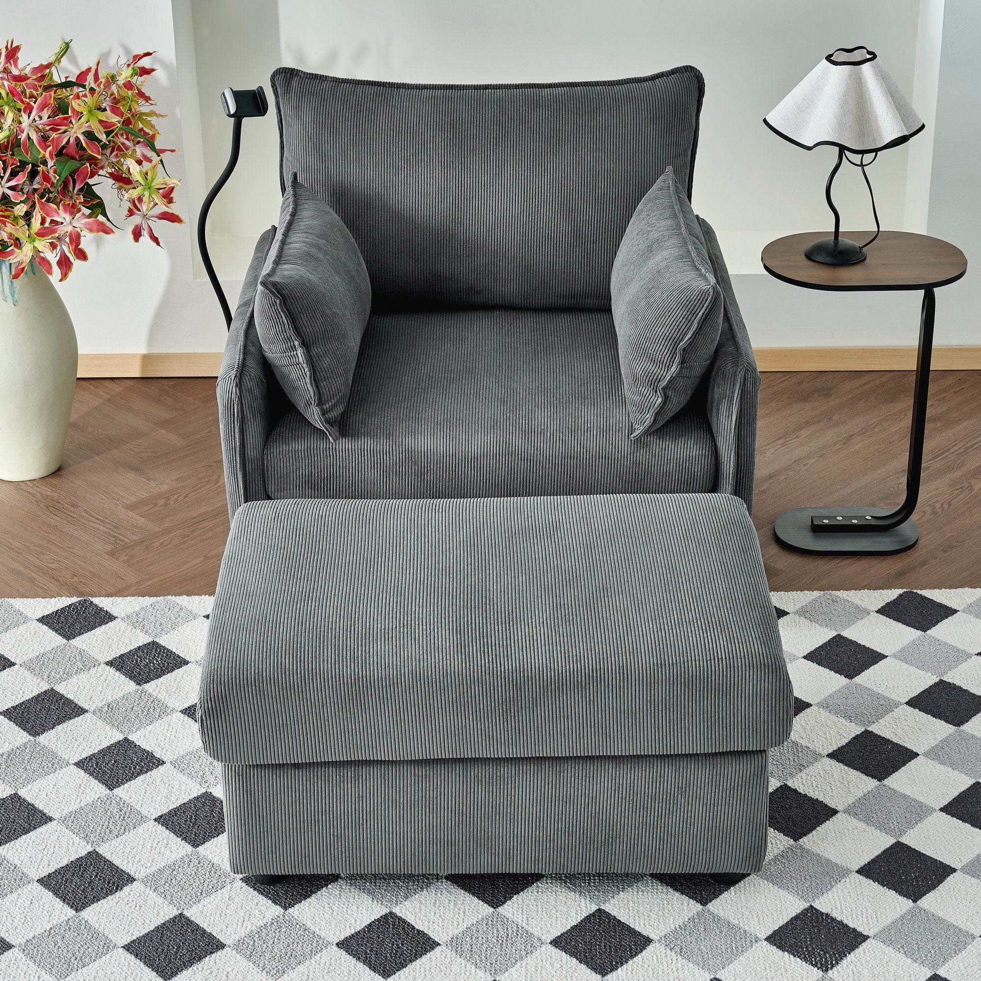 Comfy Oversized Chaise Lounge Chair With Ottoman And Storage