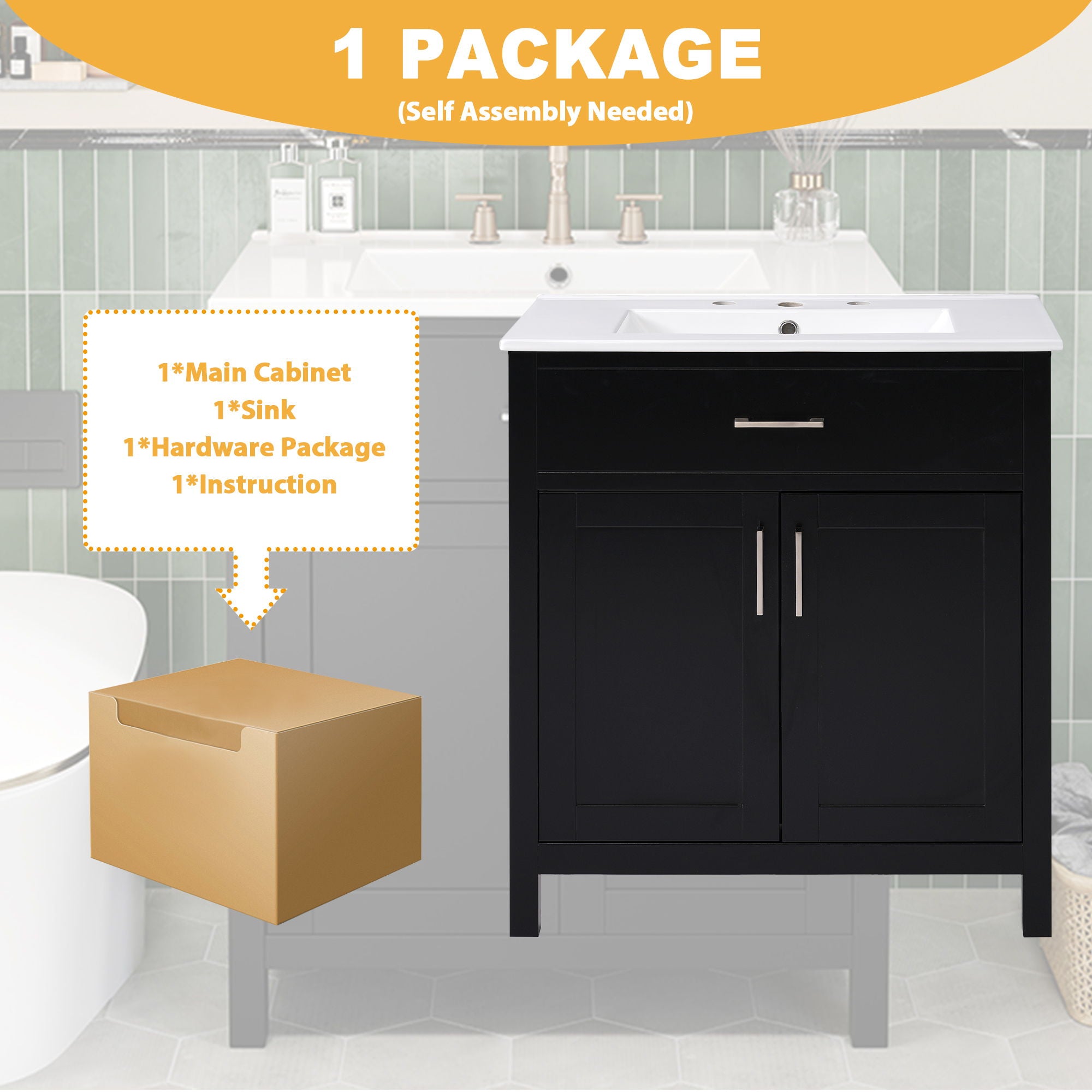 Bathroom Vanity With Sink And Ample Storage, Rectangular Undermount Sink - Black