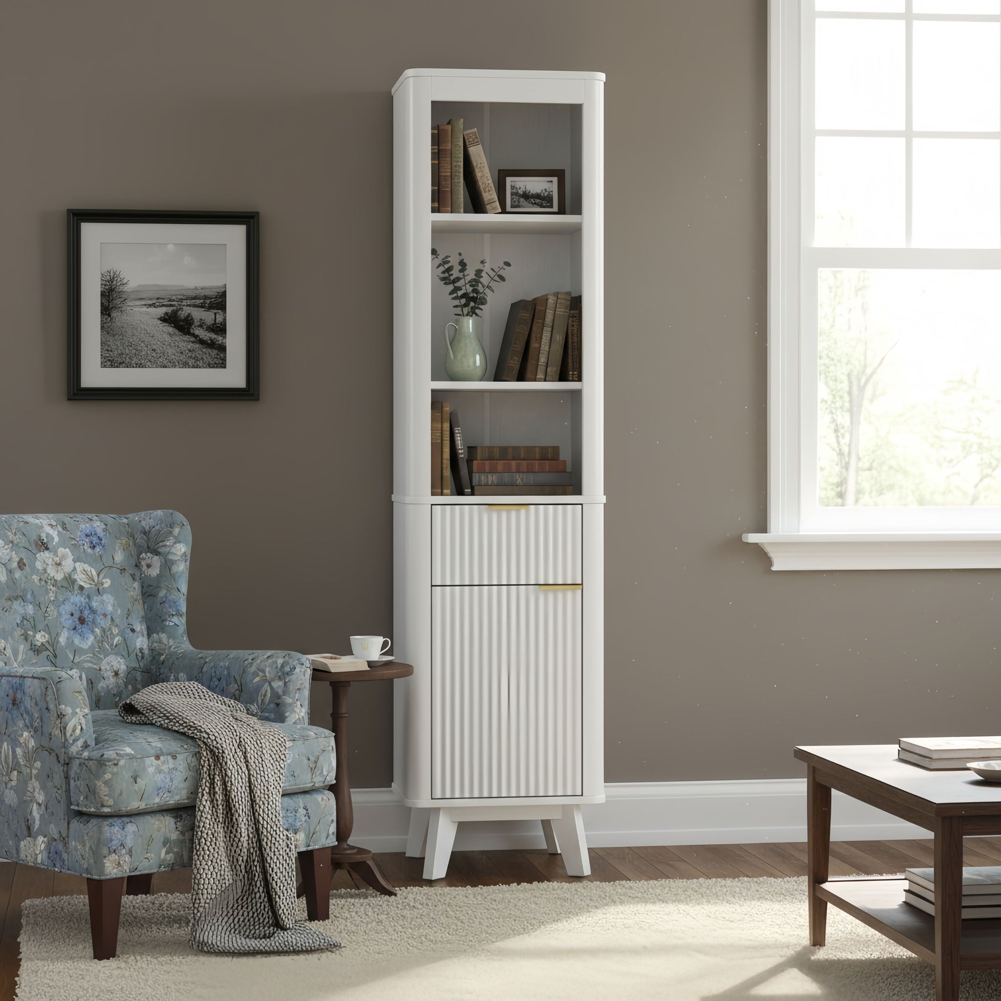 Tall Bathroom Storage Cabinet With Adjustable Shelves And 1 Drawer & Door