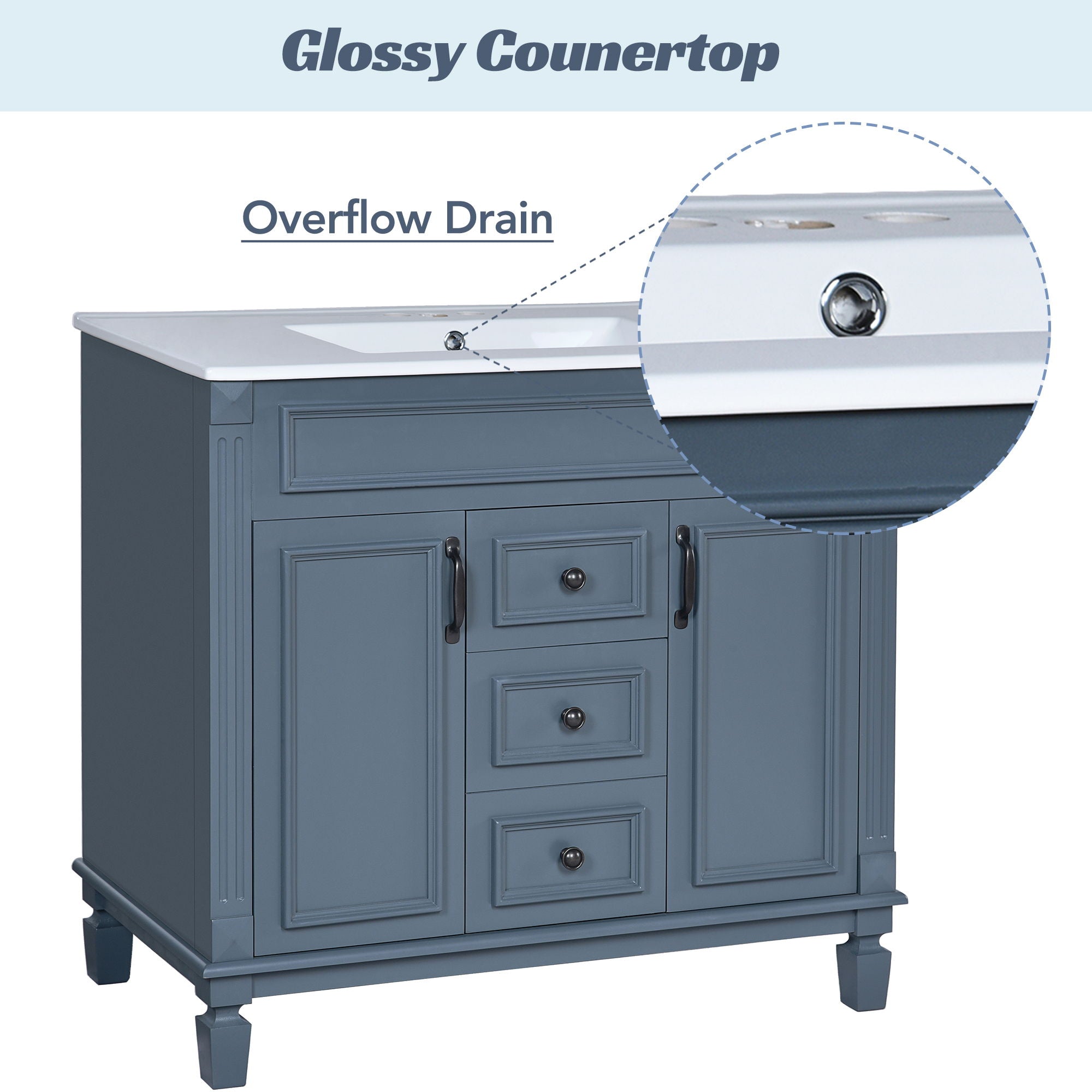 Bathroom Vanity With Top Sink, Mirror Cabinet, 2 Soft Closing Doors & 2 Drawers