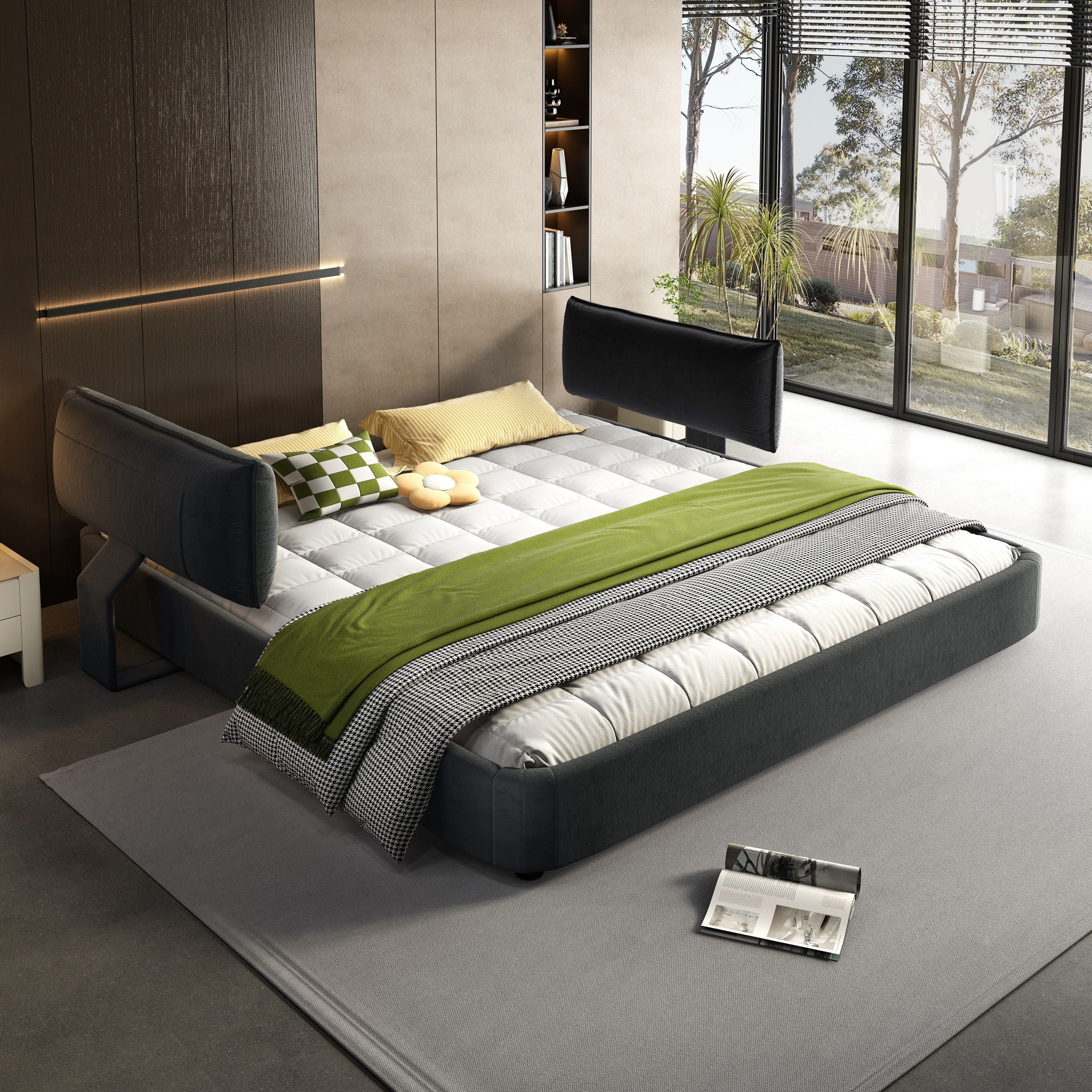Cloud Bed Frame With Oversized Padded Movable Headboard