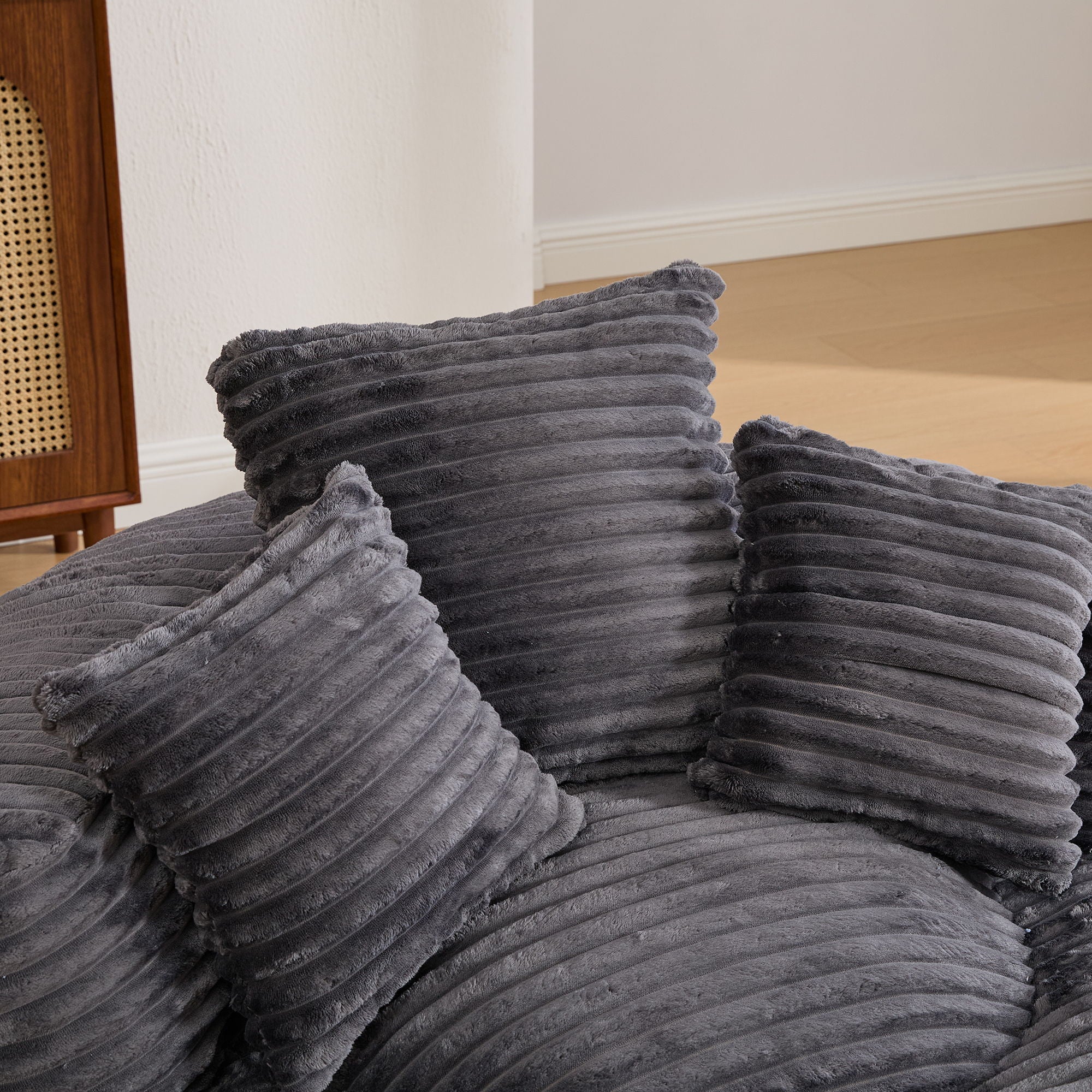 Oversized Bean Bag Chair With 3 Pillows & Armrest - Dark Gray