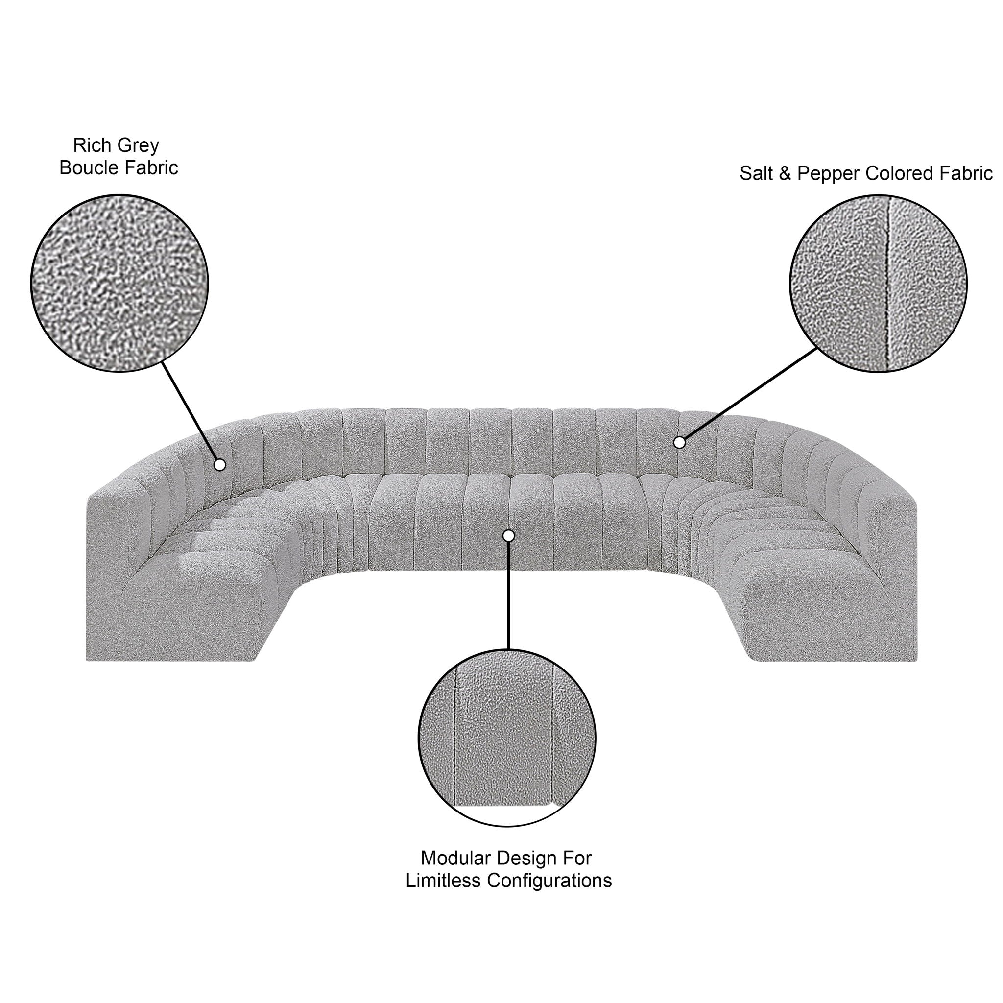 Arc - Boucle Fabric 8 Piece Modular Sofa